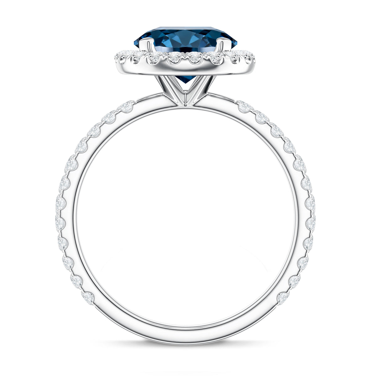 2 Carat London Blue Topaz Classic Engagement Ring with Diamond AAA - Rosec Jewels