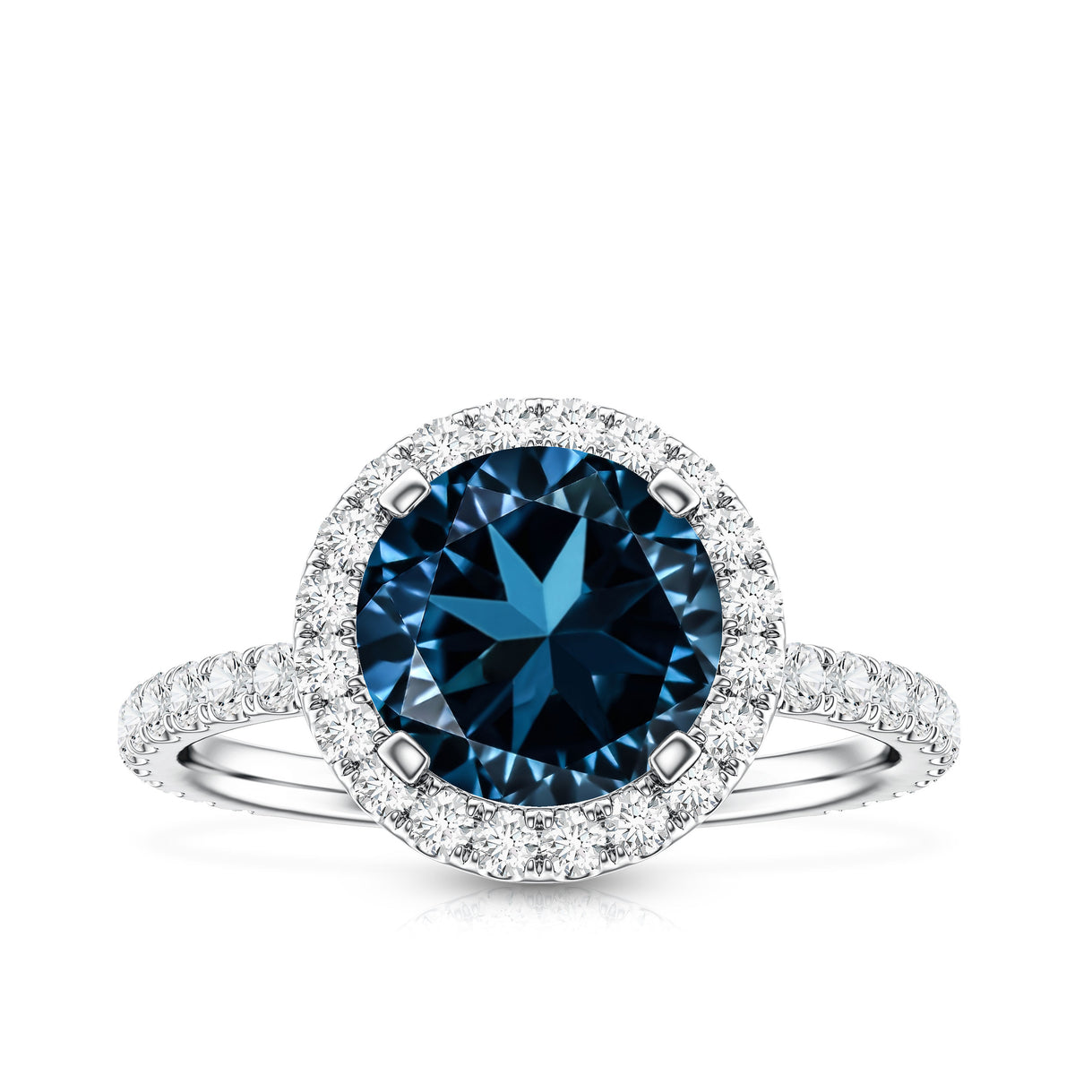 2 Carat London Blue Topaz Classic Engagement Ring with Diamond AAA - Rosec Jewels