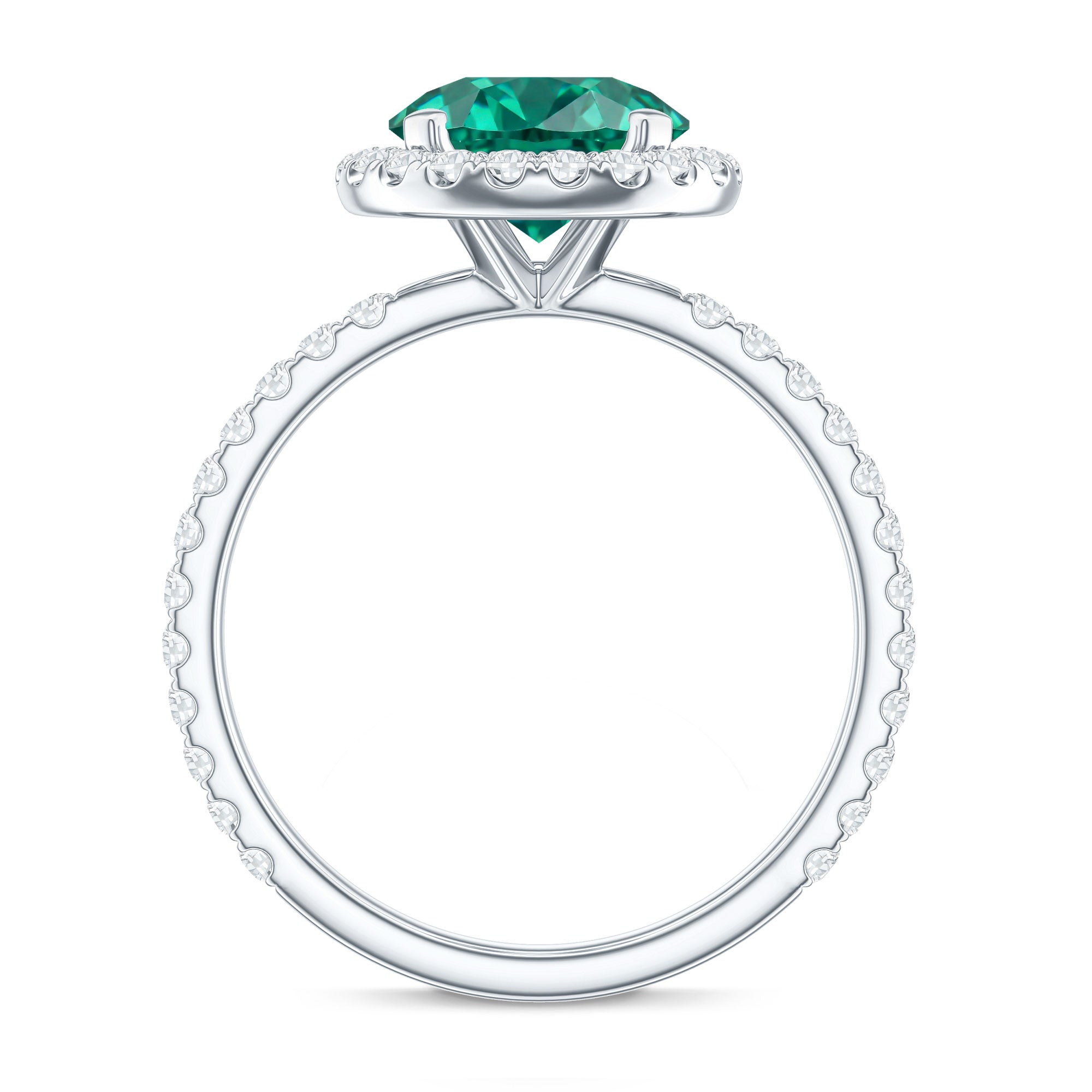 Certified 8 mm Lab Grown Emerald Classic Engagement Ring with Halo AAAA - Rosec Jewels
