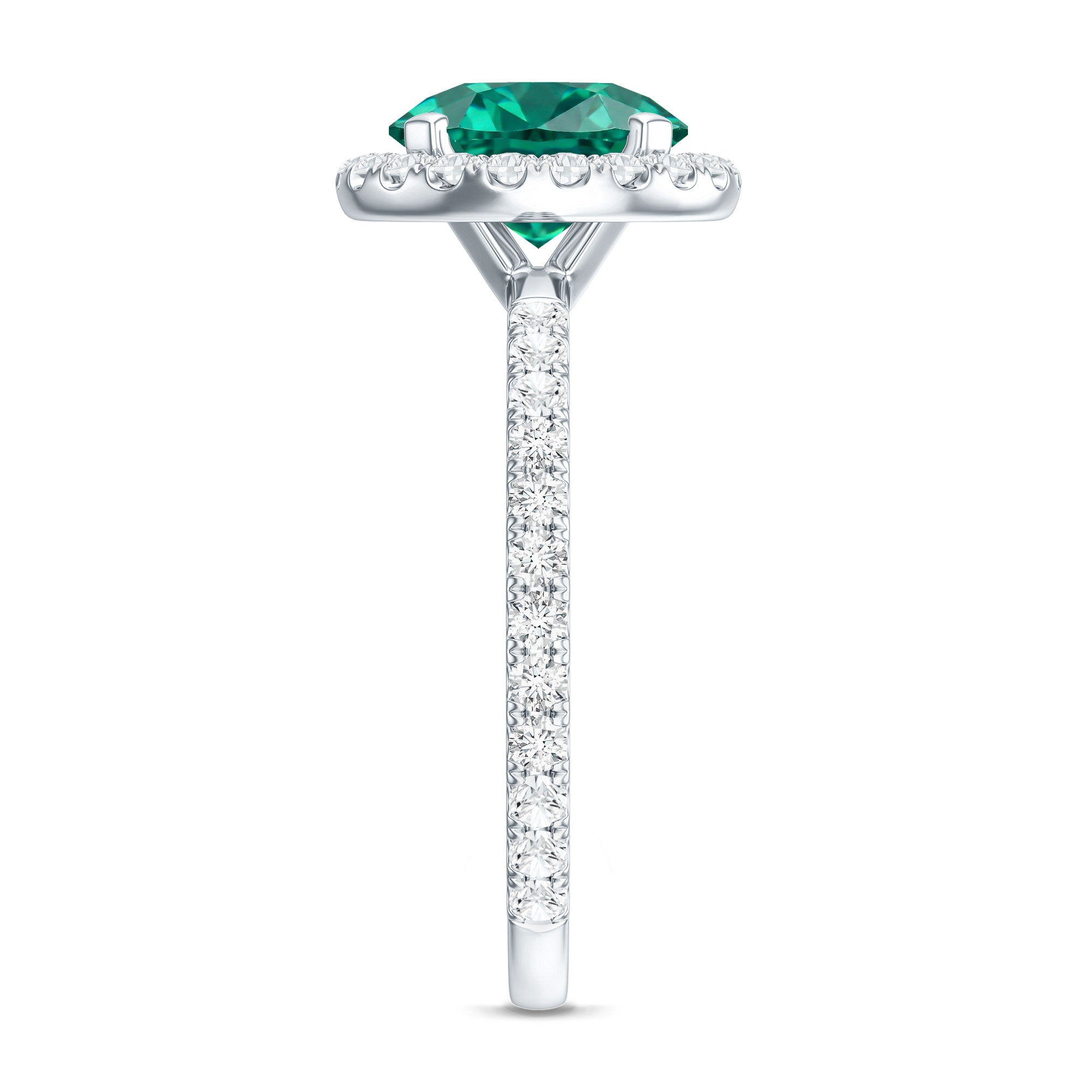Certified 8 mm Lab Grown Emerald Classic Engagement Ring with Halo AAAA - Rosec Jewels
