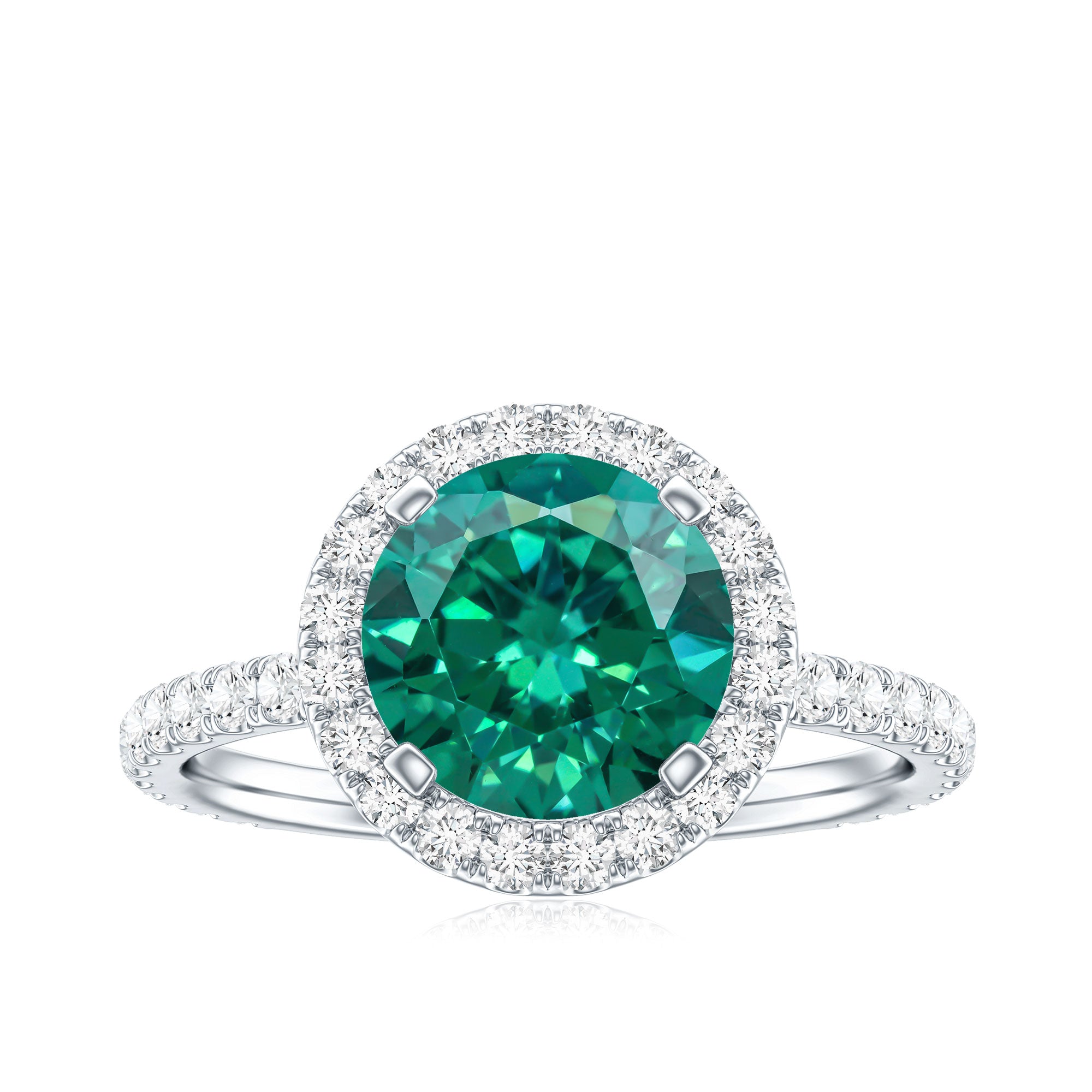 Certified 8 mm Lab Grown Emerald Classic Engagement Ring with Halo AAAA - Rosec Jewels