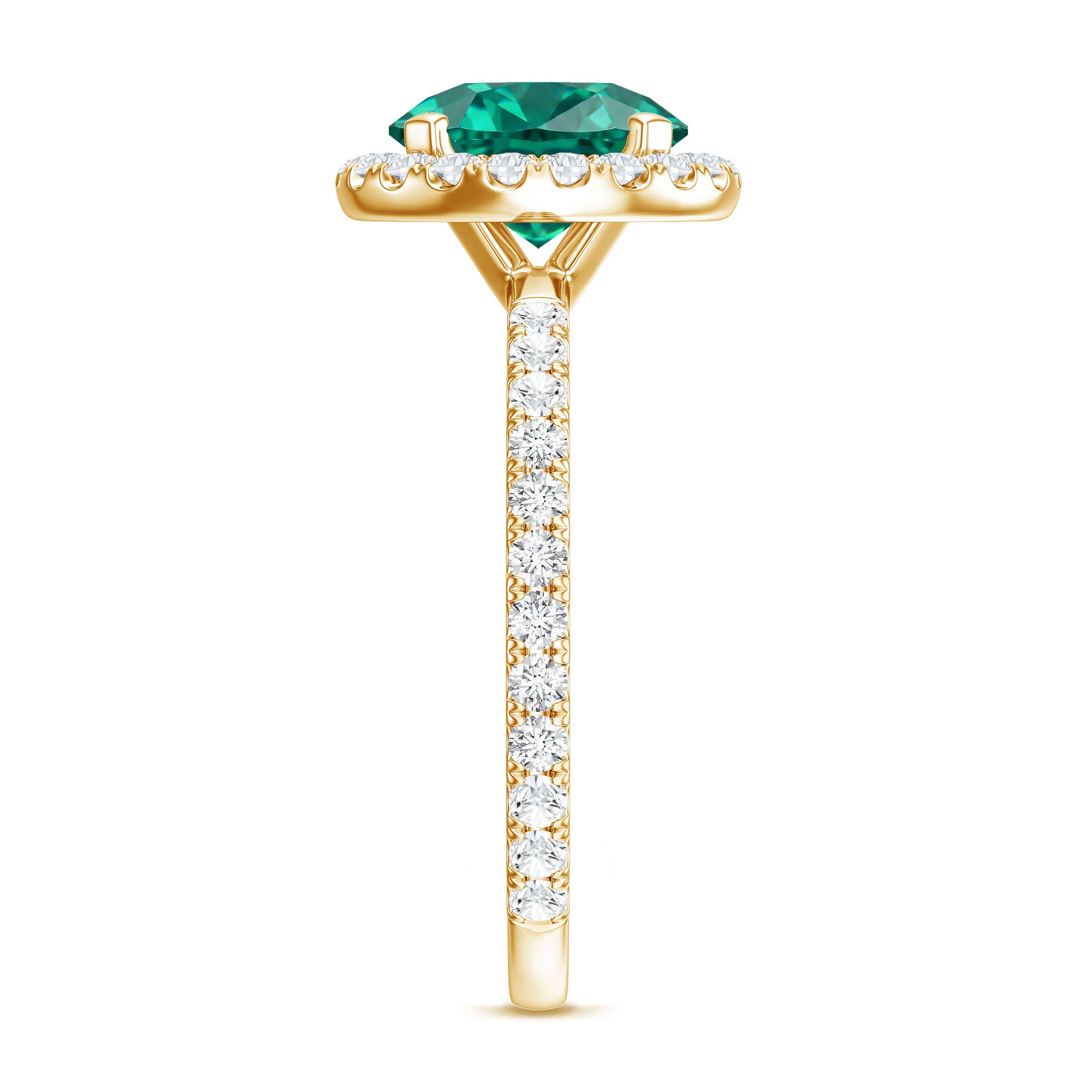 Certified 8 mm Lab Grown Emerald Classic Engagement Ring with Halo AAAA - Rosec Jewels