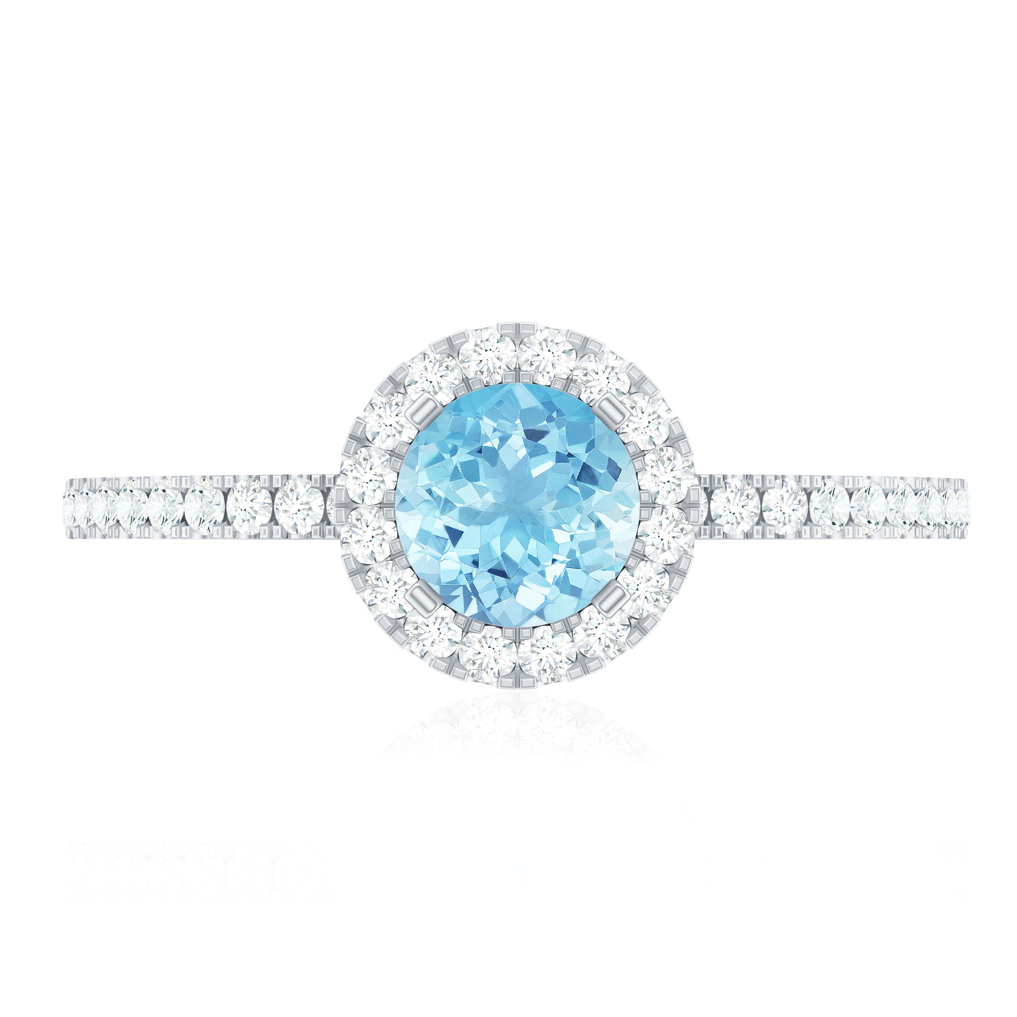 Genuine Blue Aquamarine Ring with Diamond Accent AAA - Rosec Jewels