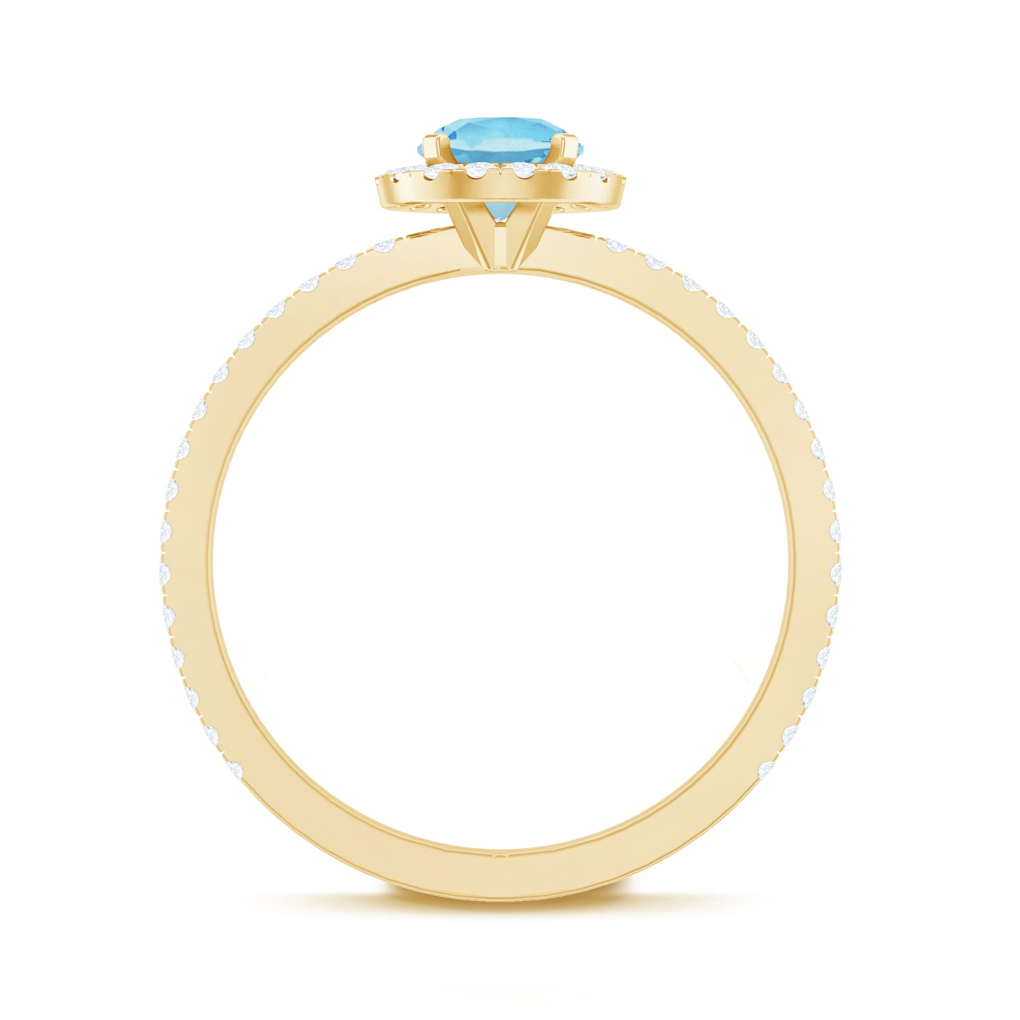 Genuine Blue Aquamarine Ring with Diamond Accent AAA - Rosec Jewels