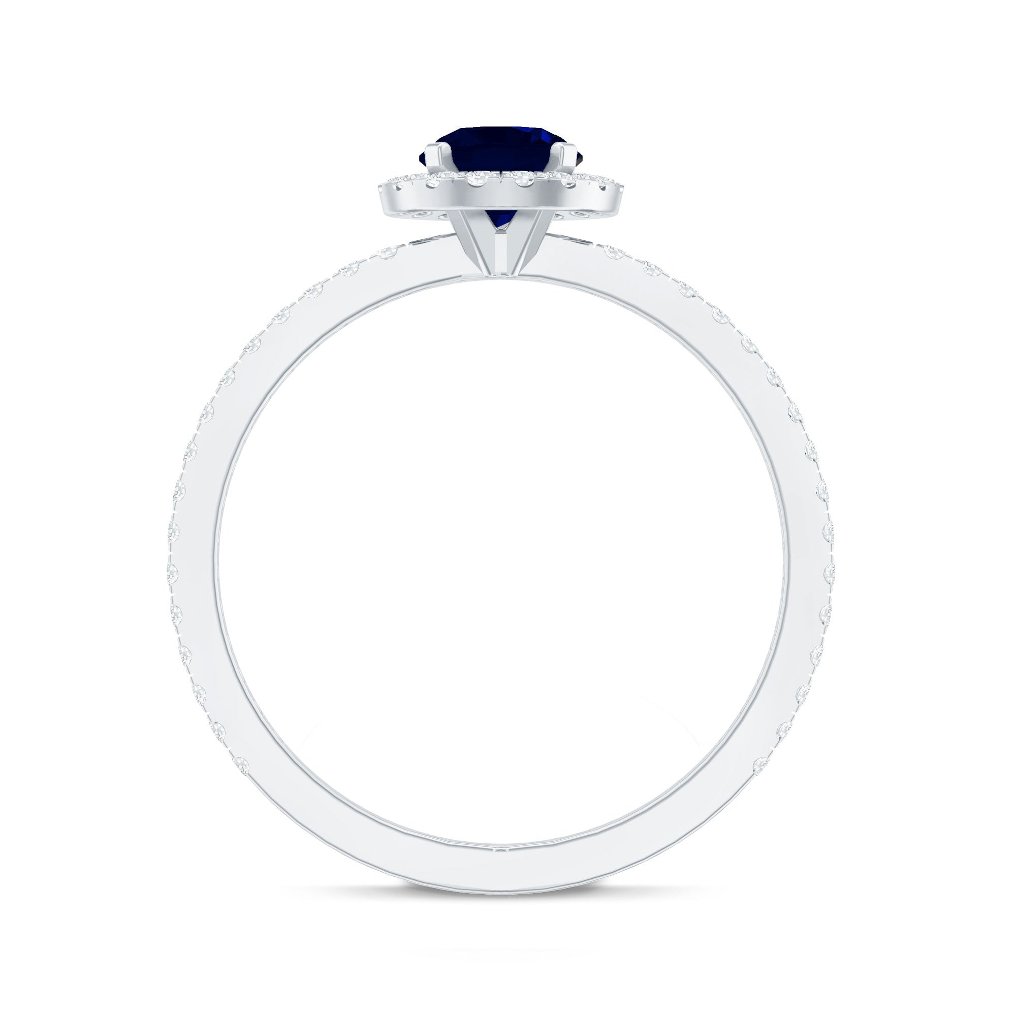 0.95 Carat Round Blue Sapphire and Diamond Halo Engagement Ring AAA - Rosec Jewels