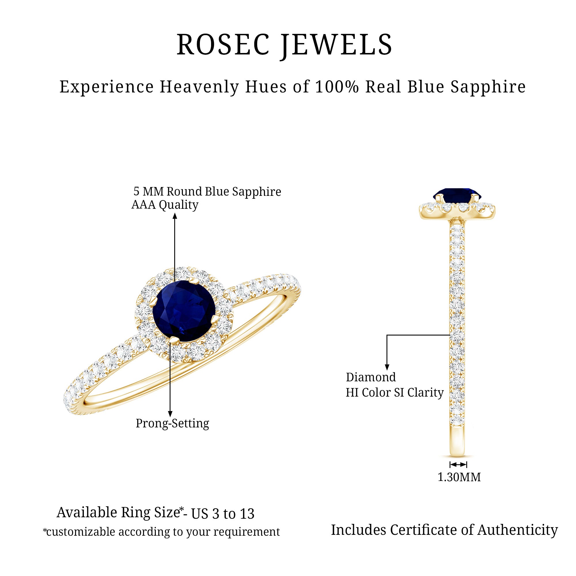 Minimal 0.9 Carat Blue Sapphire Engagement Ring with Diamond Halo AAA - Rosec Jewels