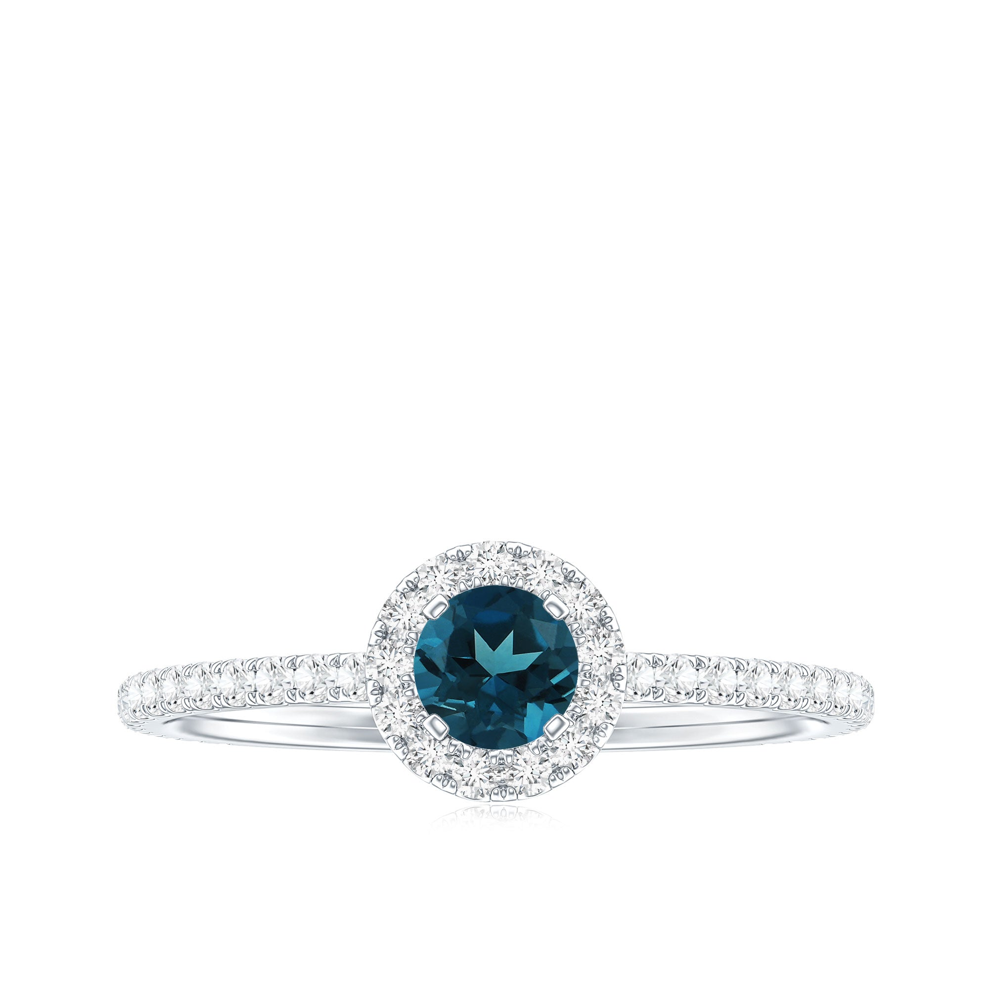 Round Shaped Blue Topaz and Diamond Minimal Engagement Ring AAA - Rosec Jewels