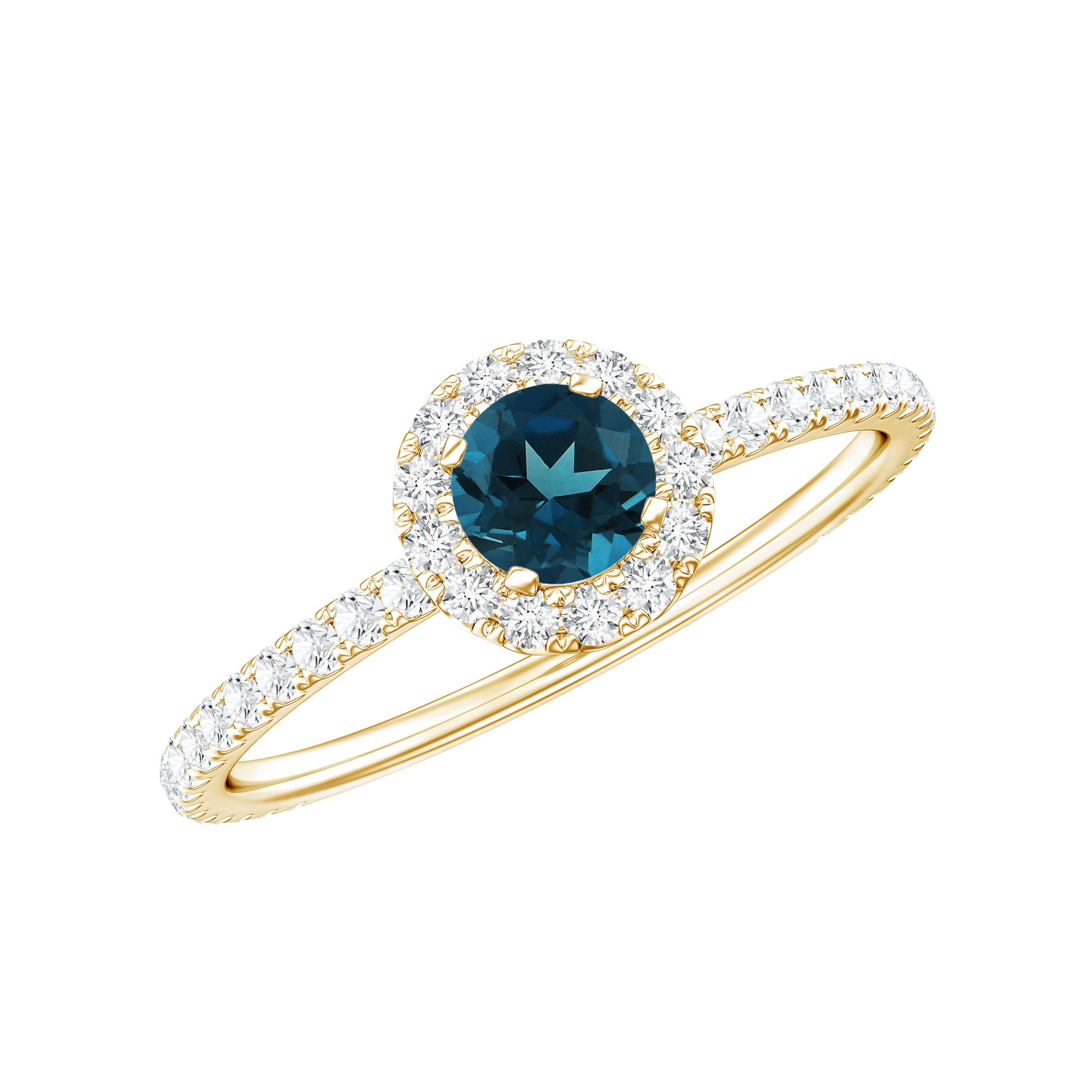 Rosec Jewels-Round Shaped Blue Topaz and Diamond Minimal Engagement Ring