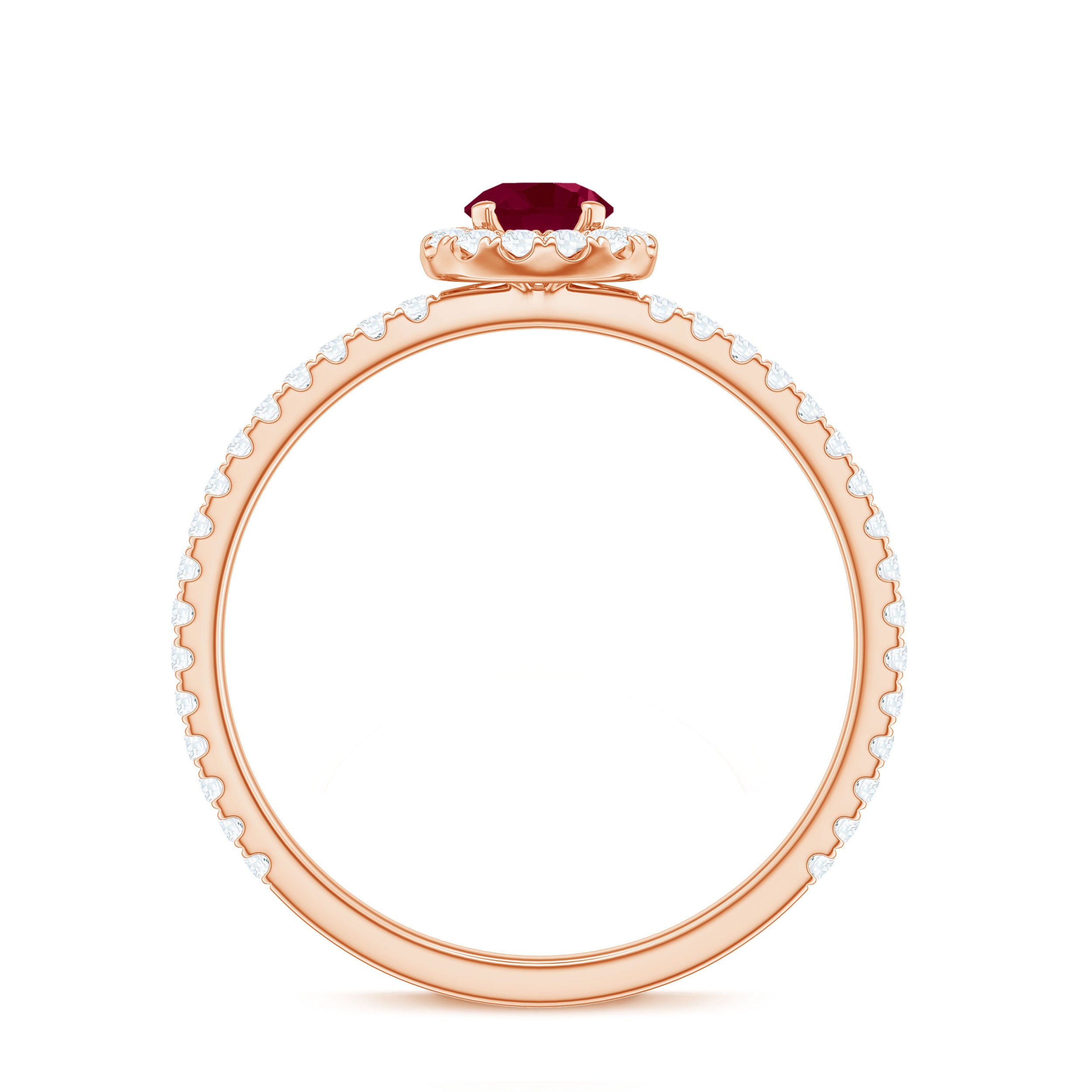 Real 0.6 Carat Ruby Engagement Ring with Diamond Halo AAA - Rosec Jewels