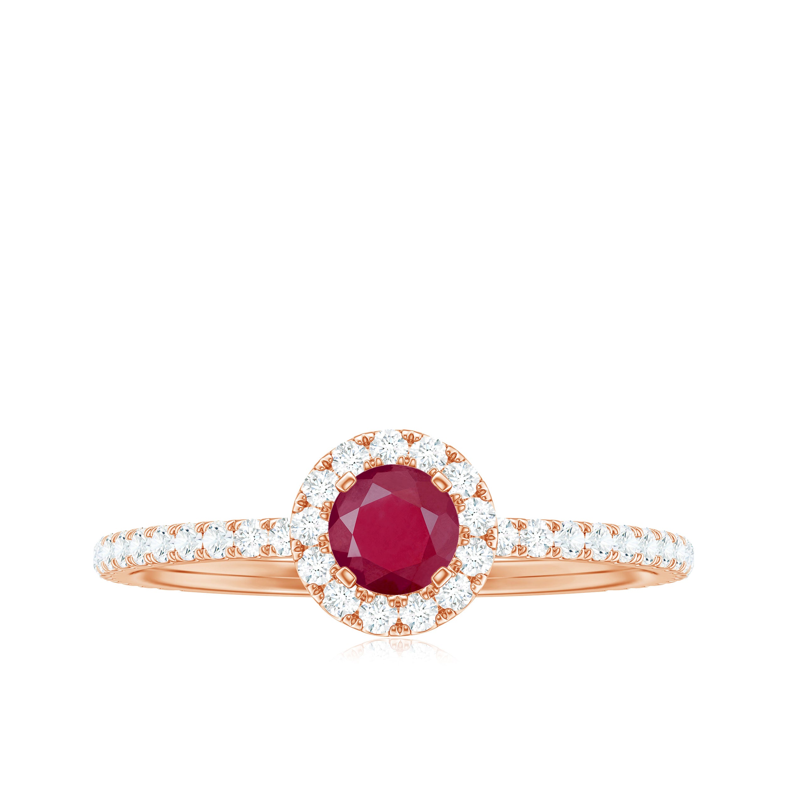 Real 0.6 Carat Ruby Engagement Ring with Diamond Halo AAA - Rosec Jewels