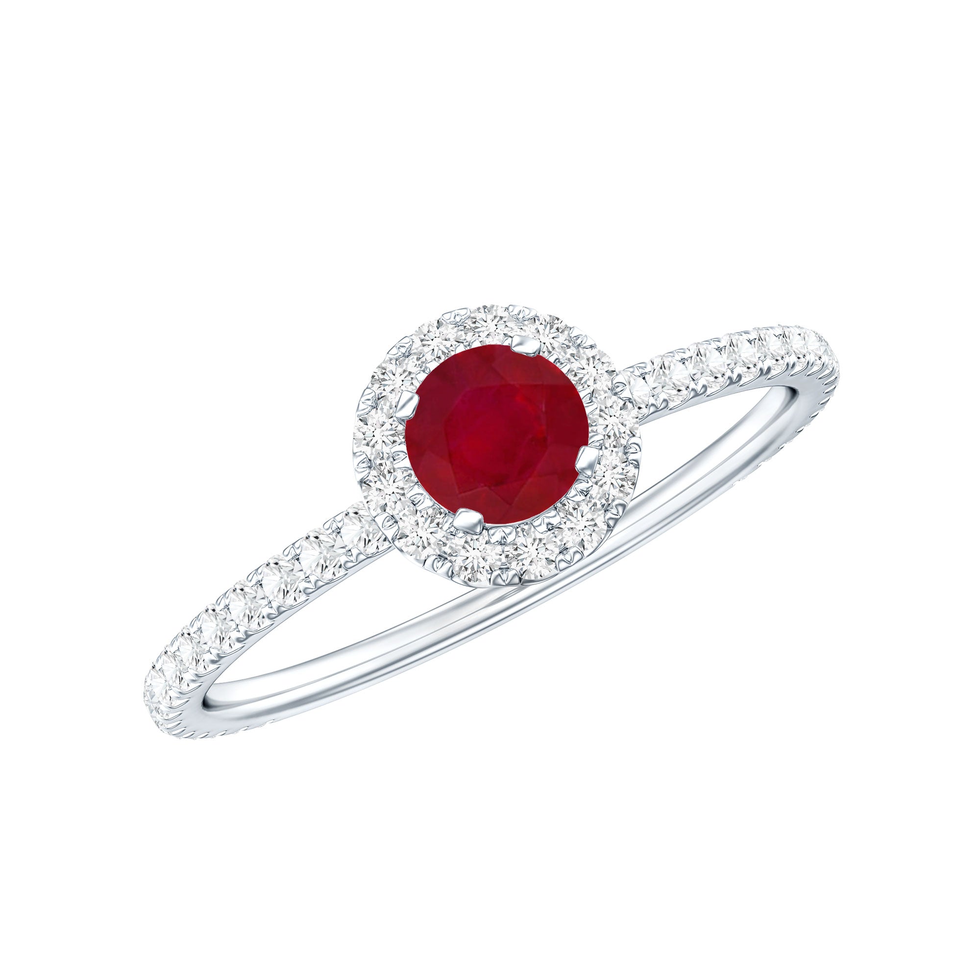 Real 0.6 Carat Ruby Engagement Ring with Diamond Halo AAA - Rosec Jewels