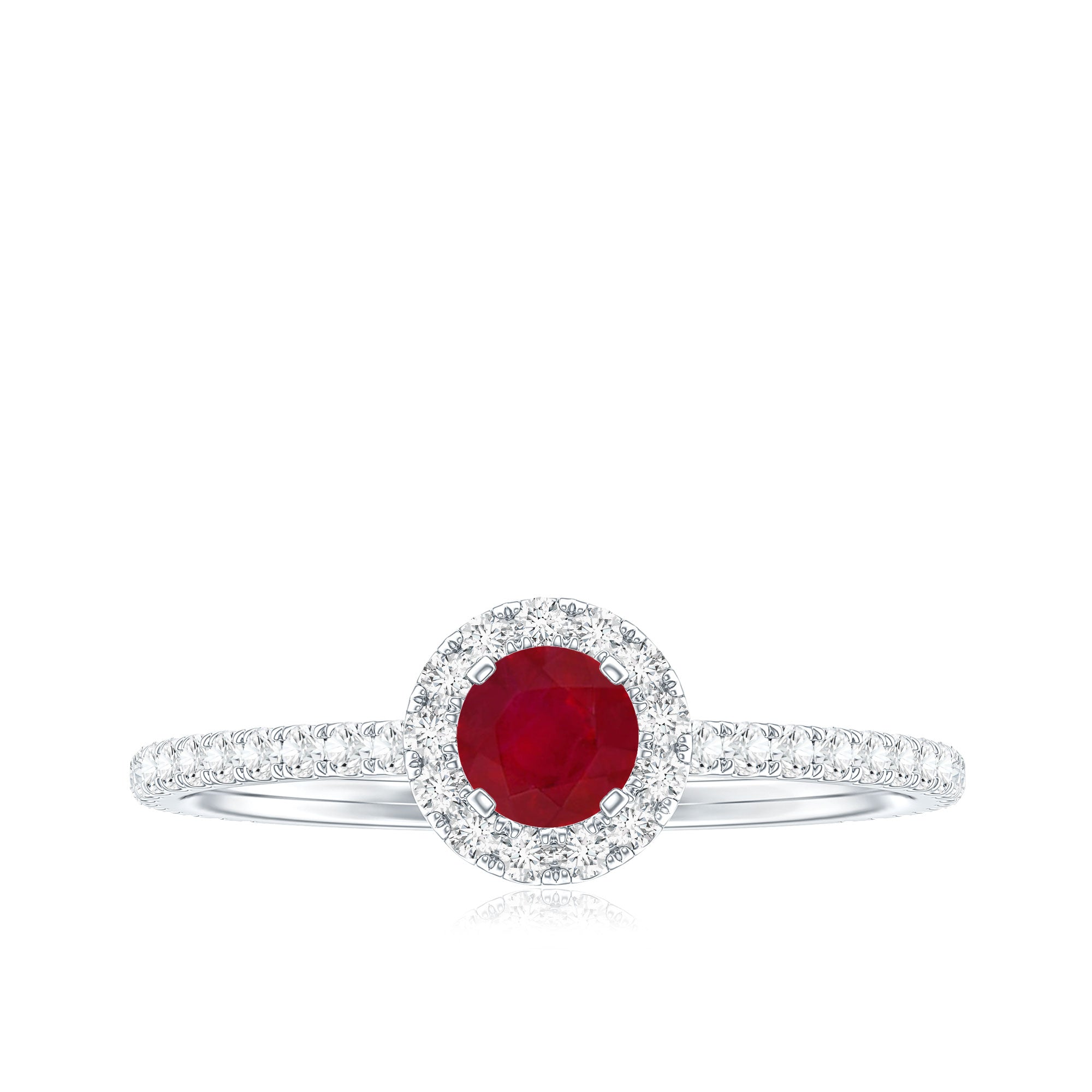 Real 0.6 Carat Ruby Engagement Ring with Diamond Halo AAA - Rosec Jewels