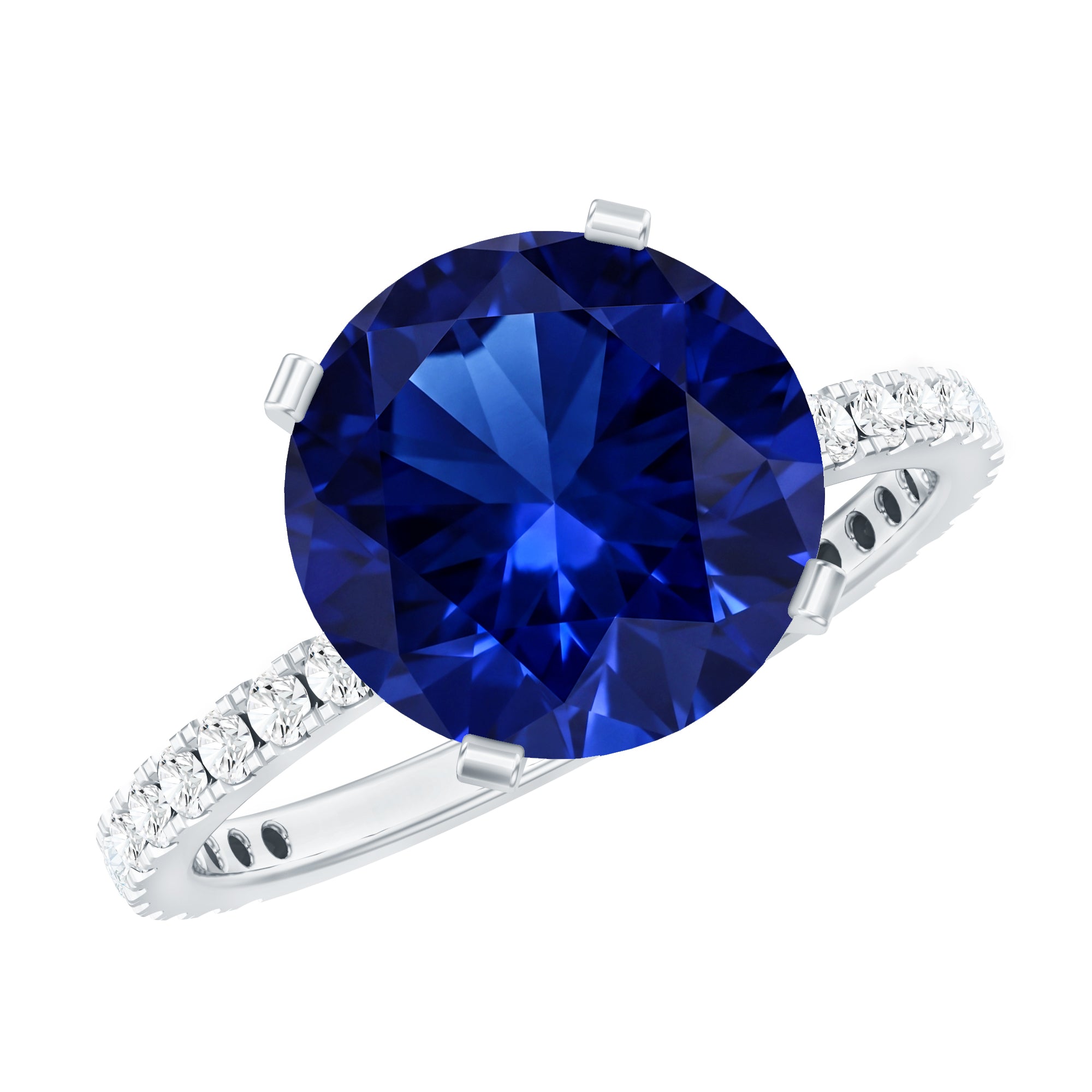 Certified 4.5 Carat Lab Grown Blue Sapphire Engagement Ring with Diamond AAAA - Rosec Jewels