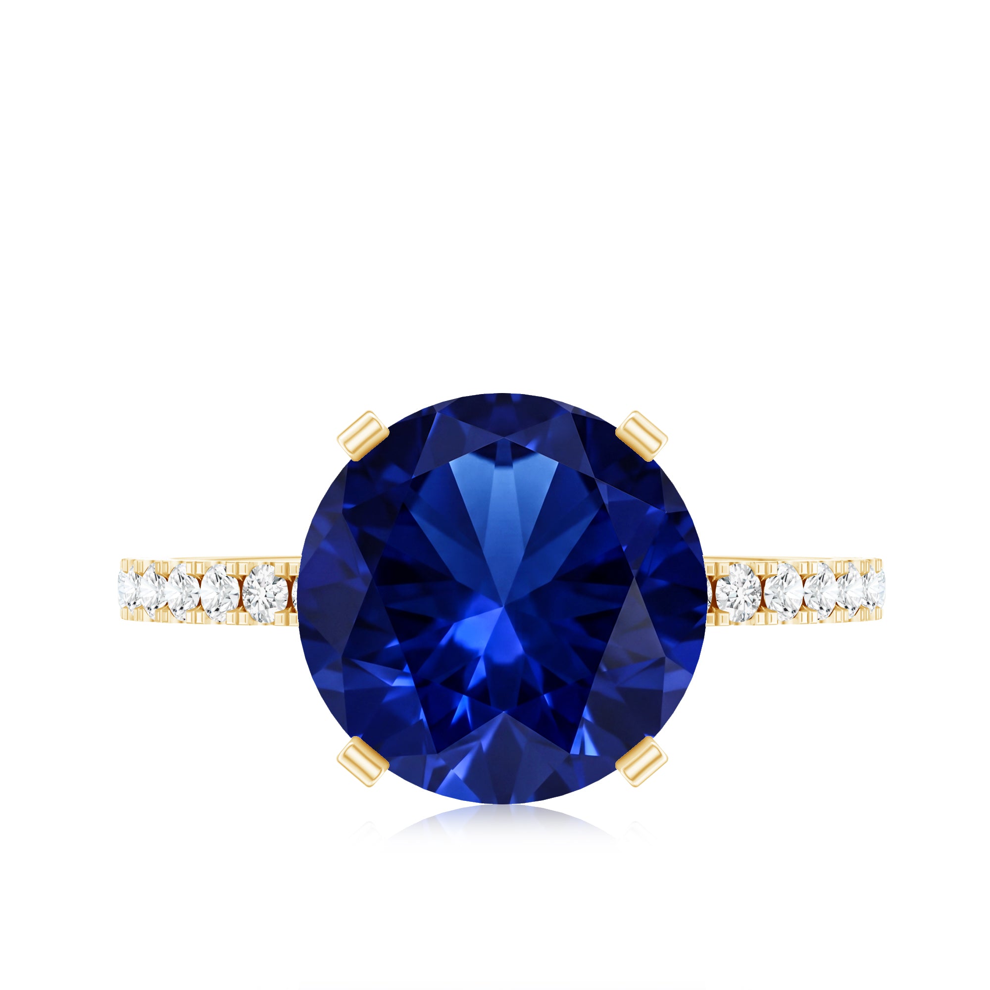 Certified 4.5 Carat Lab Grown Blue Sapphire Engagement Ring with Diamond AAAA - Rosec Jewels