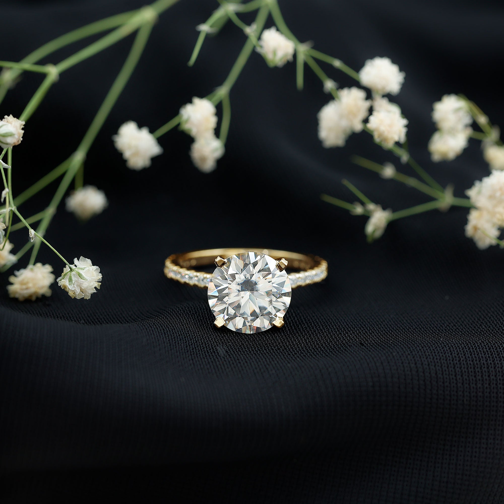 Certified Moissanite 10 MM Round Cut Engagement Ring D-VS1 - Rosec Jewels