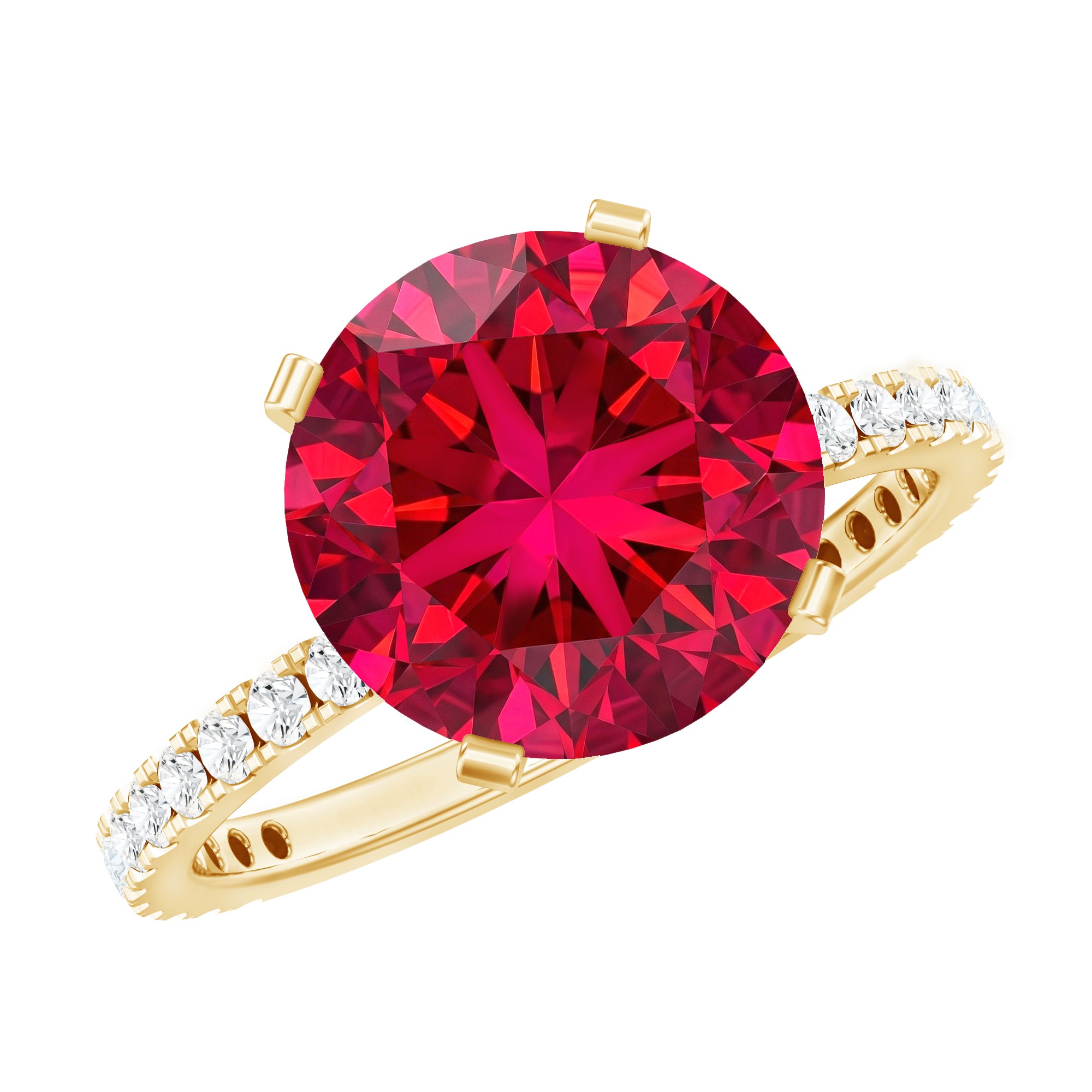 5 Carat Lab Created Ruby Solitaire Engagement Ring with Real Diamonds AAAA - Rosec Jewels