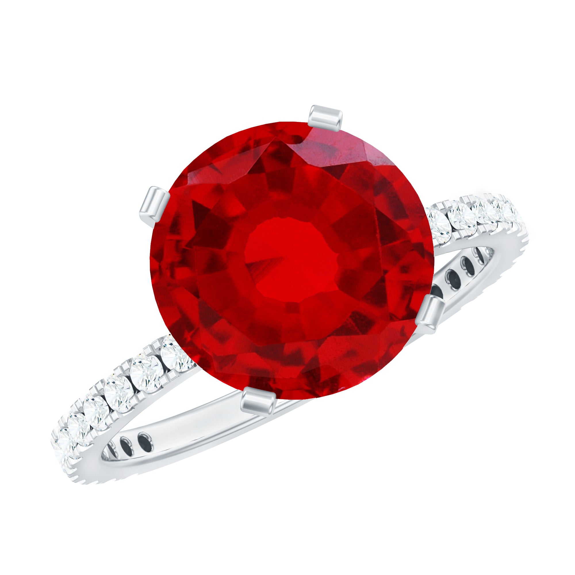 Certified Lab Grown Ruby Solitaire Engagement Ring with Diamond Side Stones