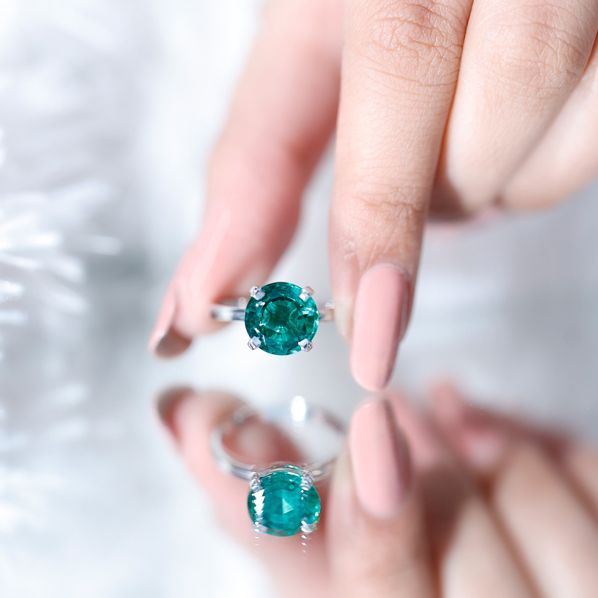 10mm Round Lab Created Emerald Solitaire Ring AAAA - Rosec Jewels