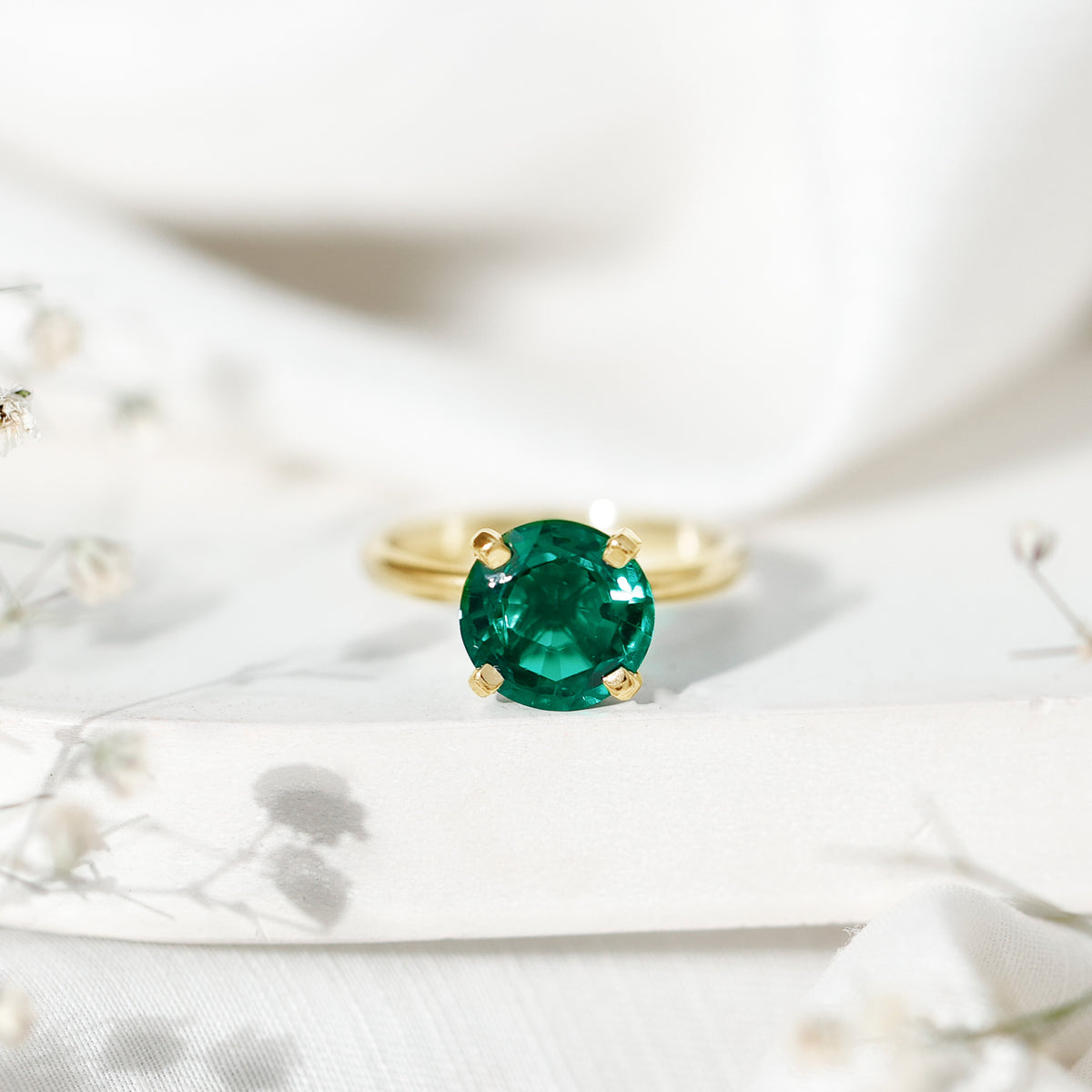 3.5 Carat Round Lab Created Emerald Solitaire Engagement Ring AAAA - Rosec Jewels