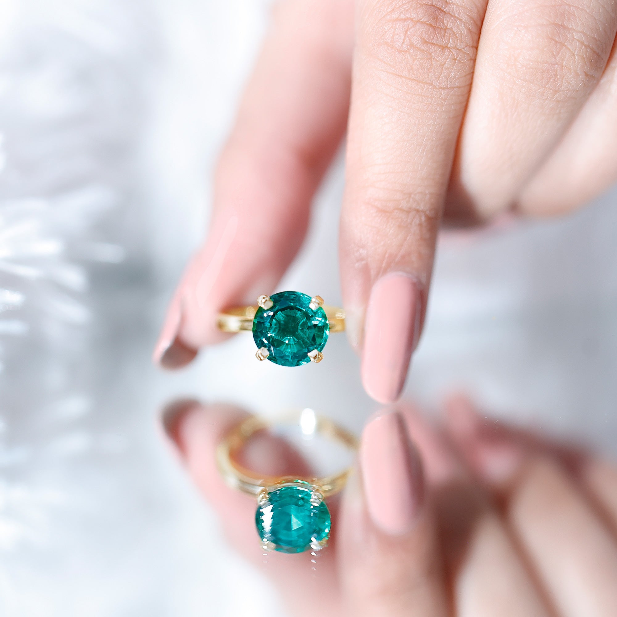 10mm Round Lab Created Emerald Solitaire Ring AAAA - Rosec Jewels