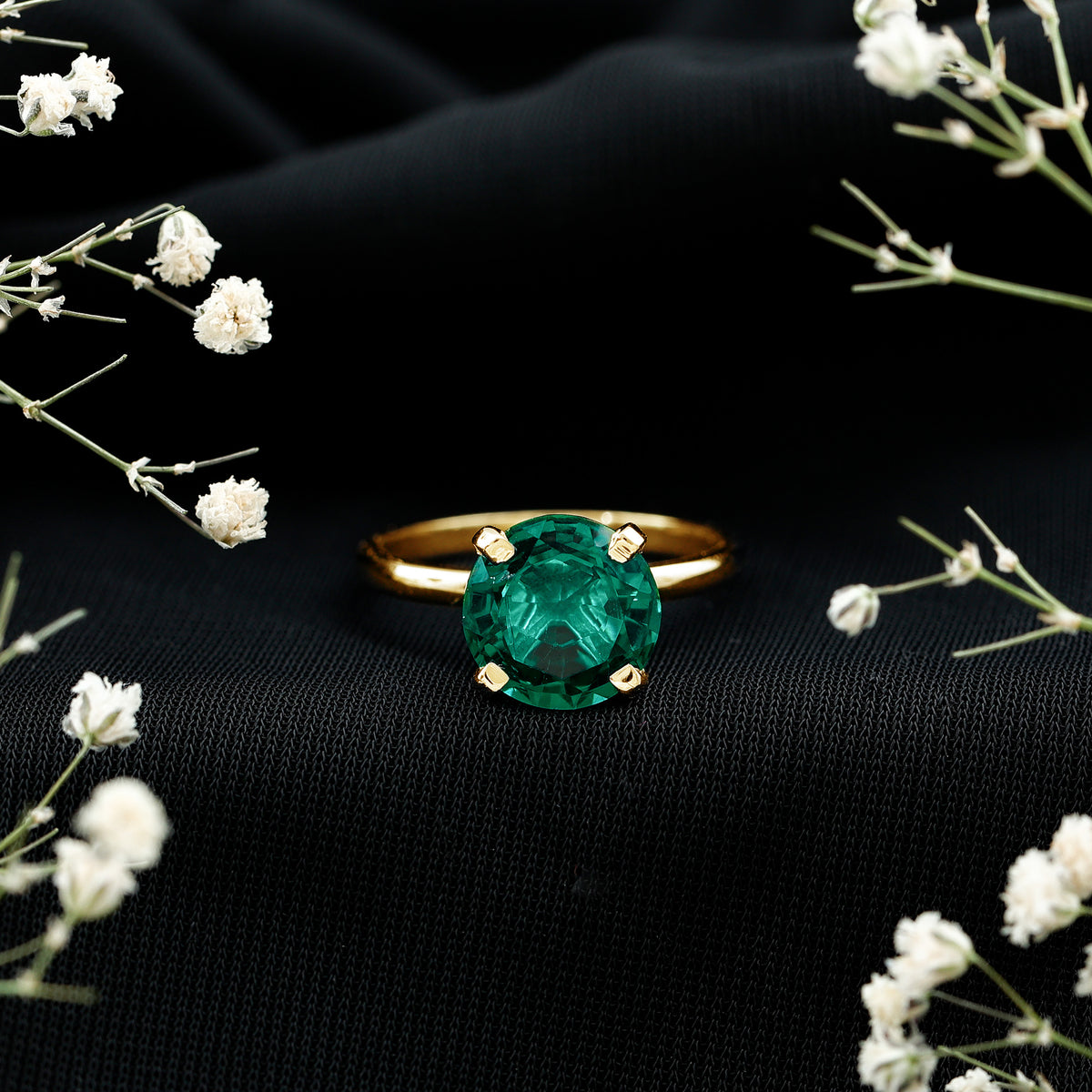 3.5 Carat Round Lab Created Emerald Solitaire Engagement Ring AAAA - Rosec Jewels