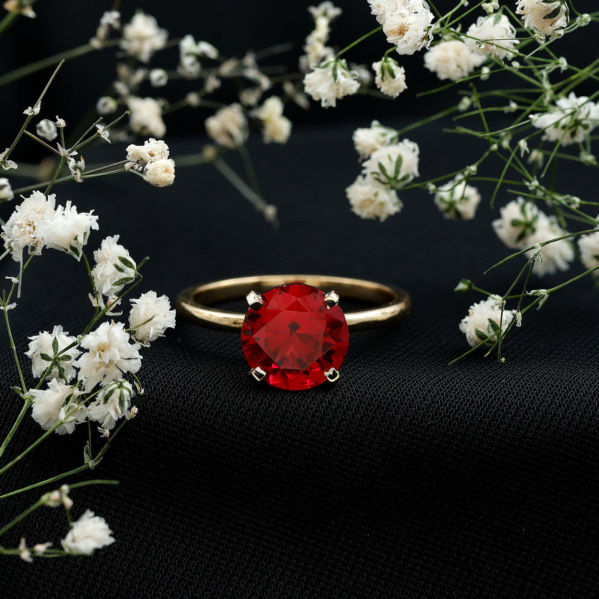 Solitaire Lab Grown 5 Carat Ruby Engagement Ring with Certificate AAAA - Rosec Jewels