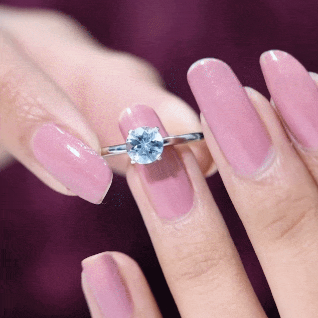 Round Shape Aquamarine Solitaire Ring in Peg Head Setting AAA - Rosec Jewels