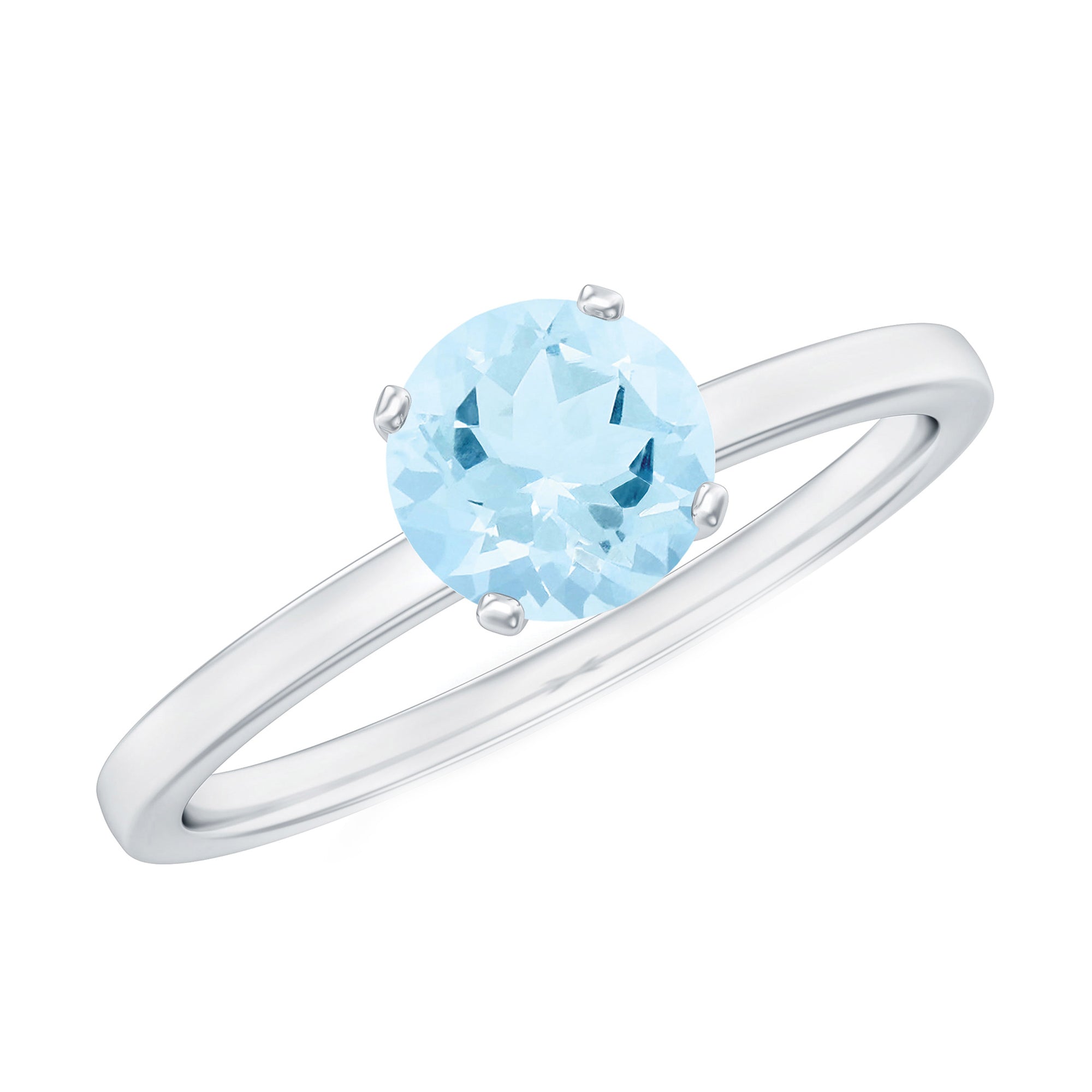 Round Shape Aquamarine Solitaire Ring in Peg Head Setting AAA - Rosec Jewels