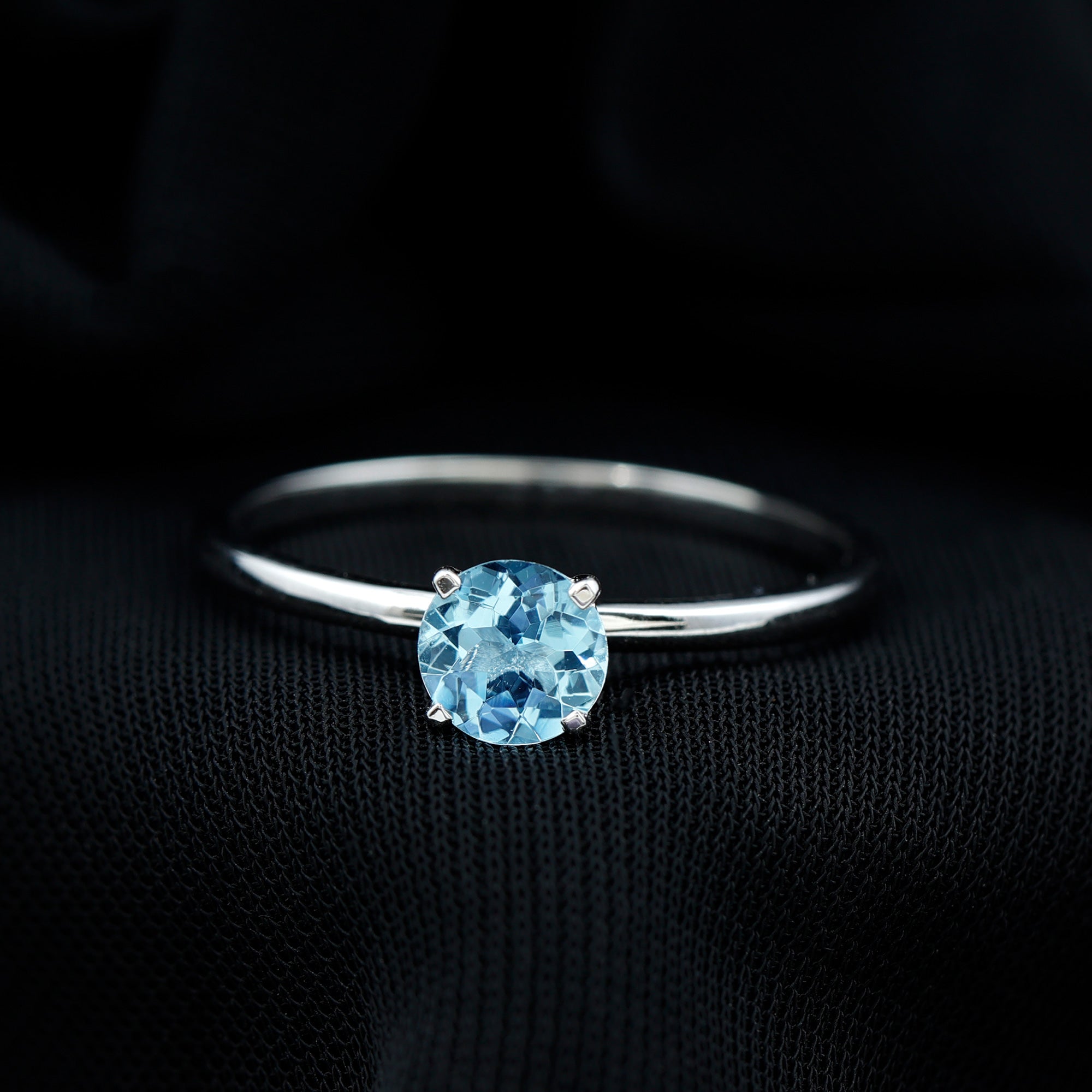 Round Shape Aquamarine Solitaire Ring in Peg Head Setting AAA - Rosec Jewels