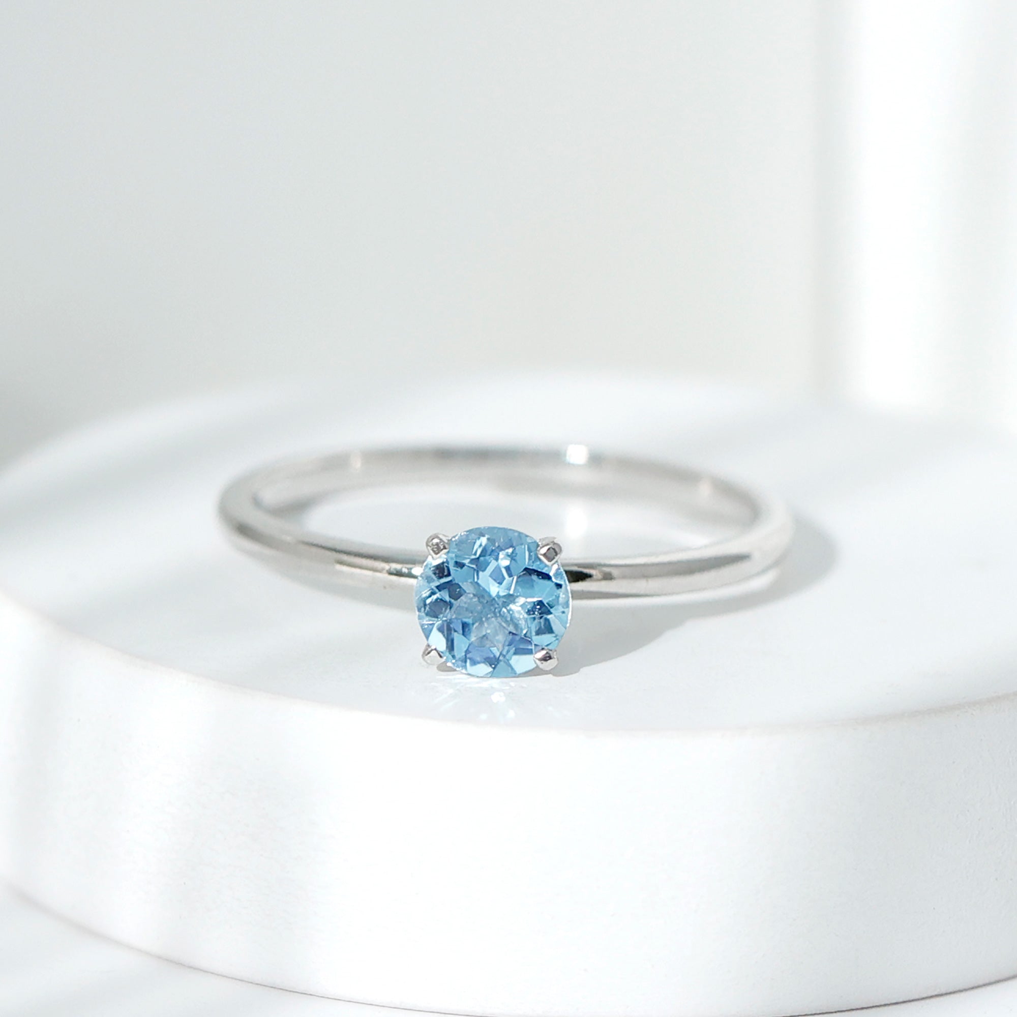 Round Shape Aquamarine Solitaire Ring in Peg Head Setting AAA - Rosec Jewels