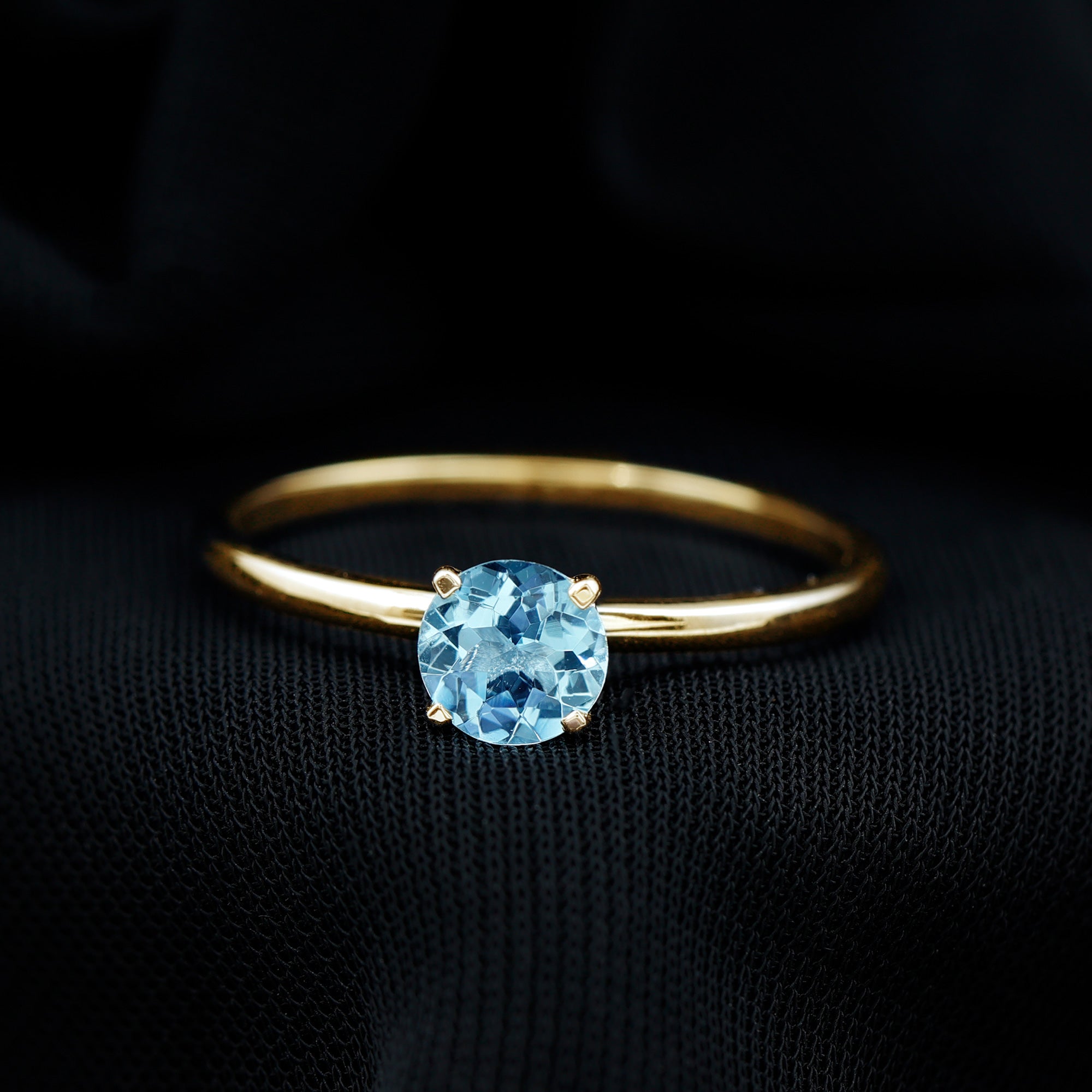 Round Shape Aquamarine Solitaire Ring in Peg Head Setting AAA - Rosec Jewels