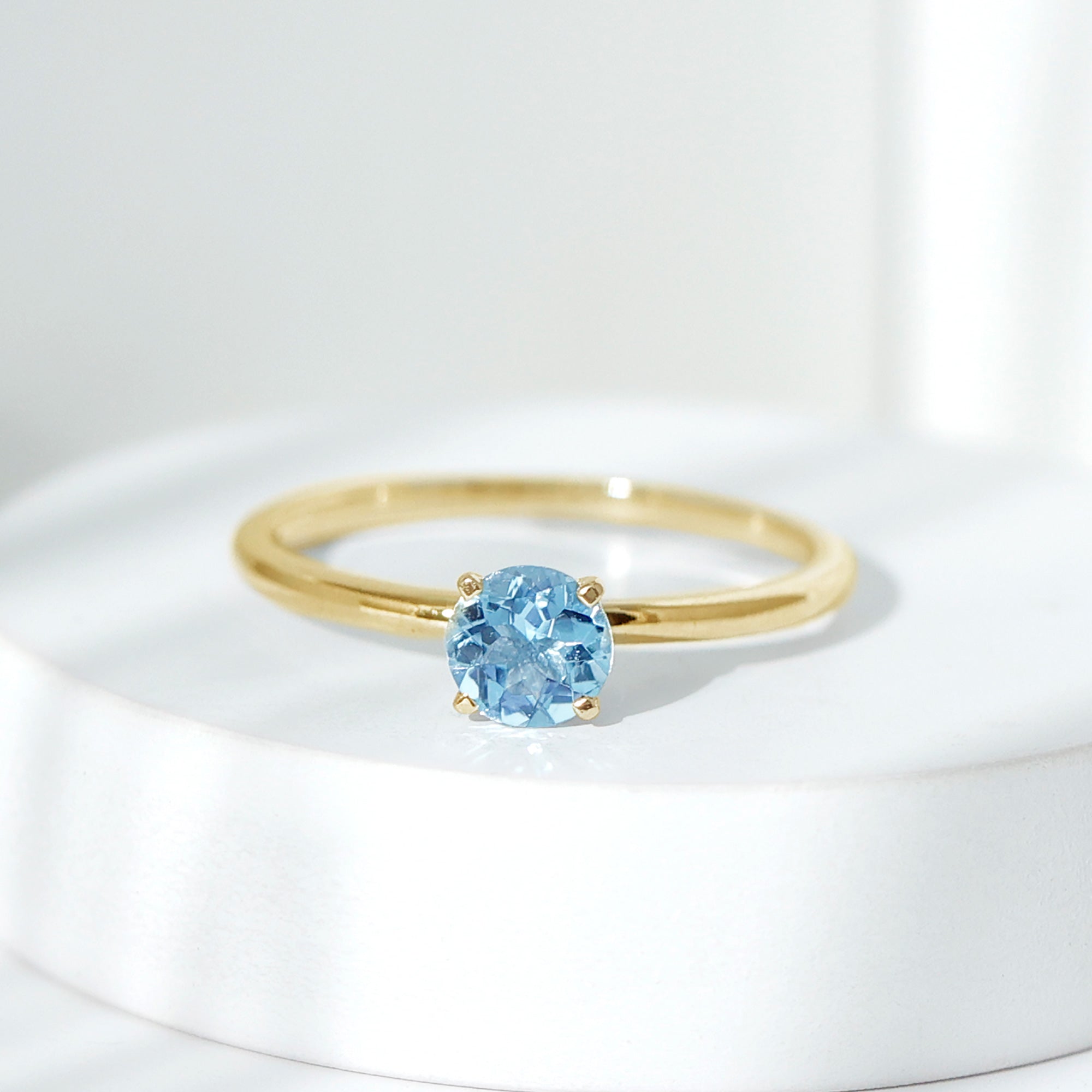 Round Shape Aquamarine Solitaire Ring in Peg Head Setting AAA - Rosec Jewels