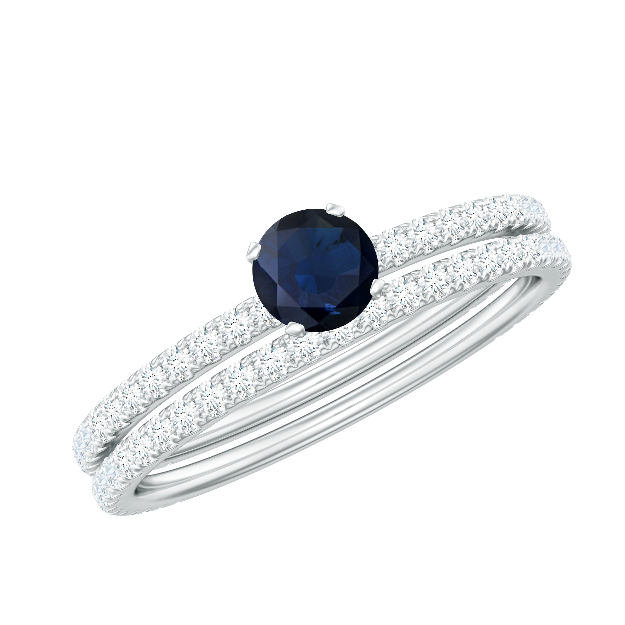 Natural Half Carat Blue Sapphire and Diamond Engagement Ring Set AAA - Rosec Jewels