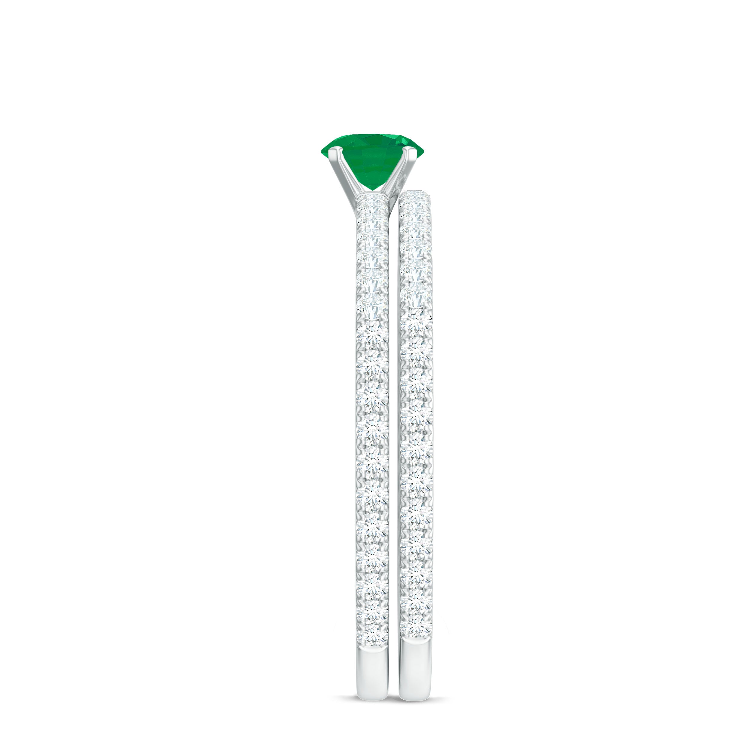 Minimal Emerald Diamond Wedding Engagement Ring Set of 2 AAA - Rosec Jewels