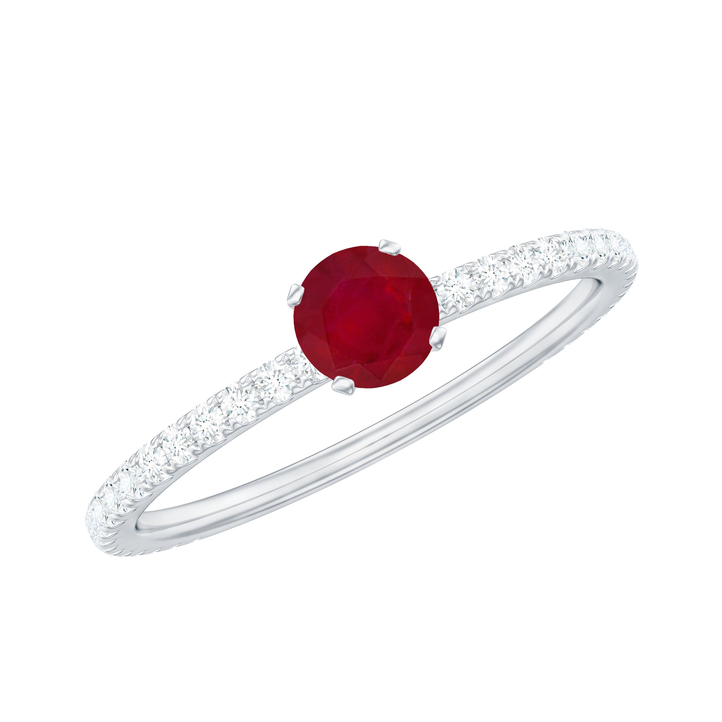 Round Shape Ruby Dainty Solitaire Ring with Diamond