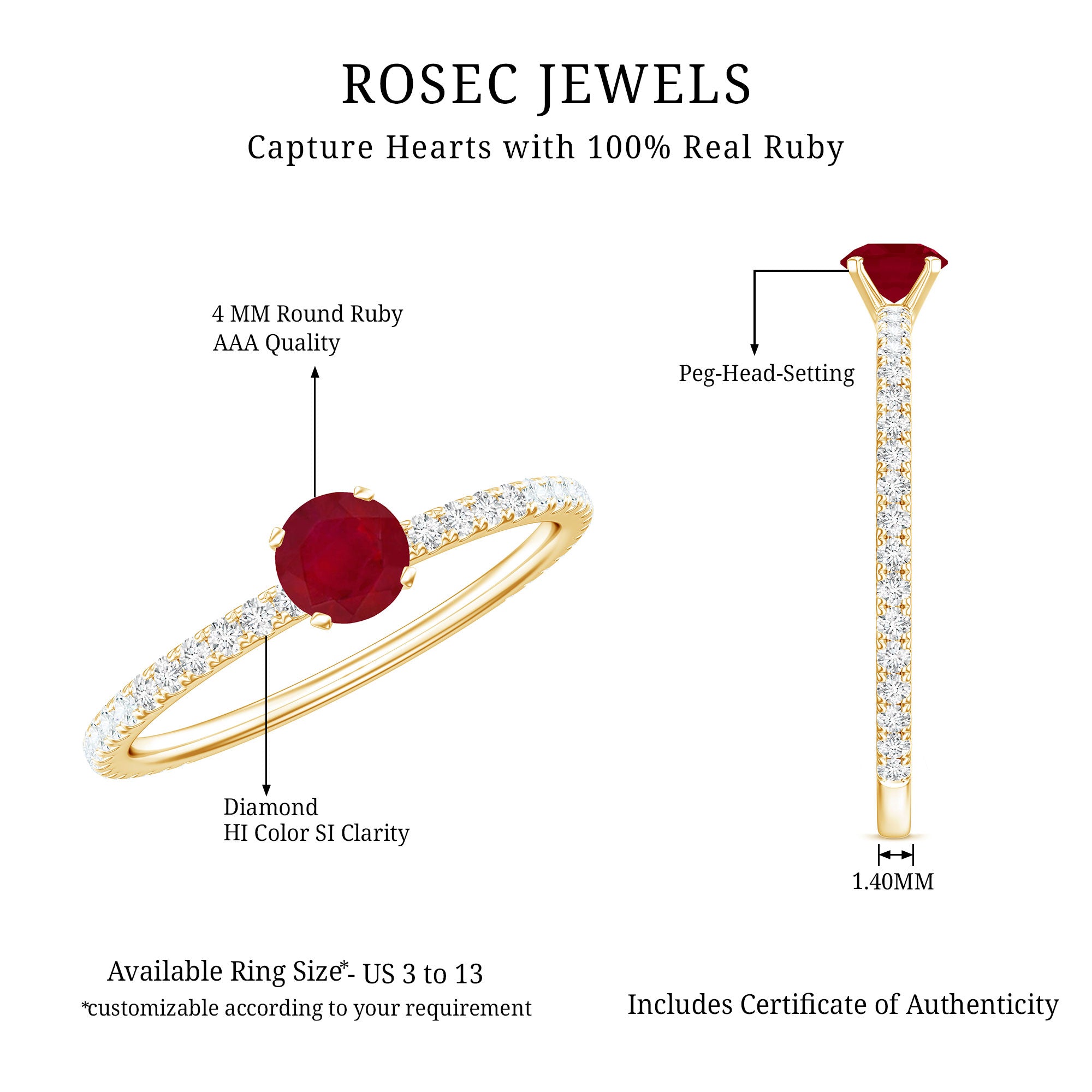 Natural Ruby Promise Ring with Diamond for Women AAA - Rosec Jewels