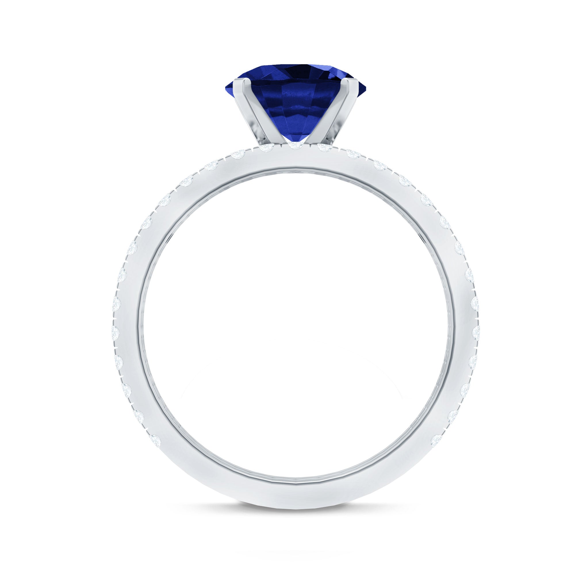 Round Lab Grown Blue Sapphire Solitaire Ring Set with Diamond AAAA - Rosec Jewels