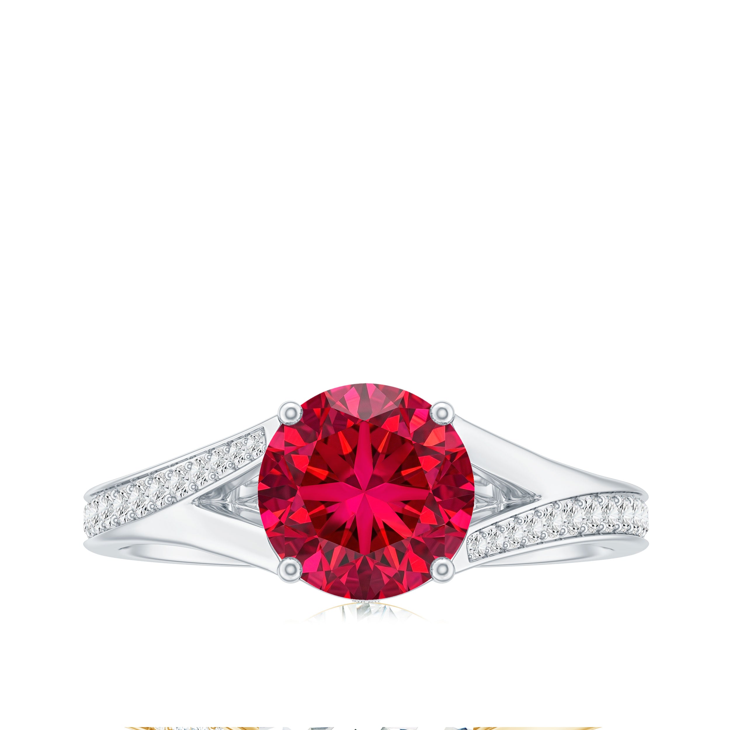 Lab Created Ruby and Diamond Engagement Ring in Split Shank AAAA - Rosec Jewels