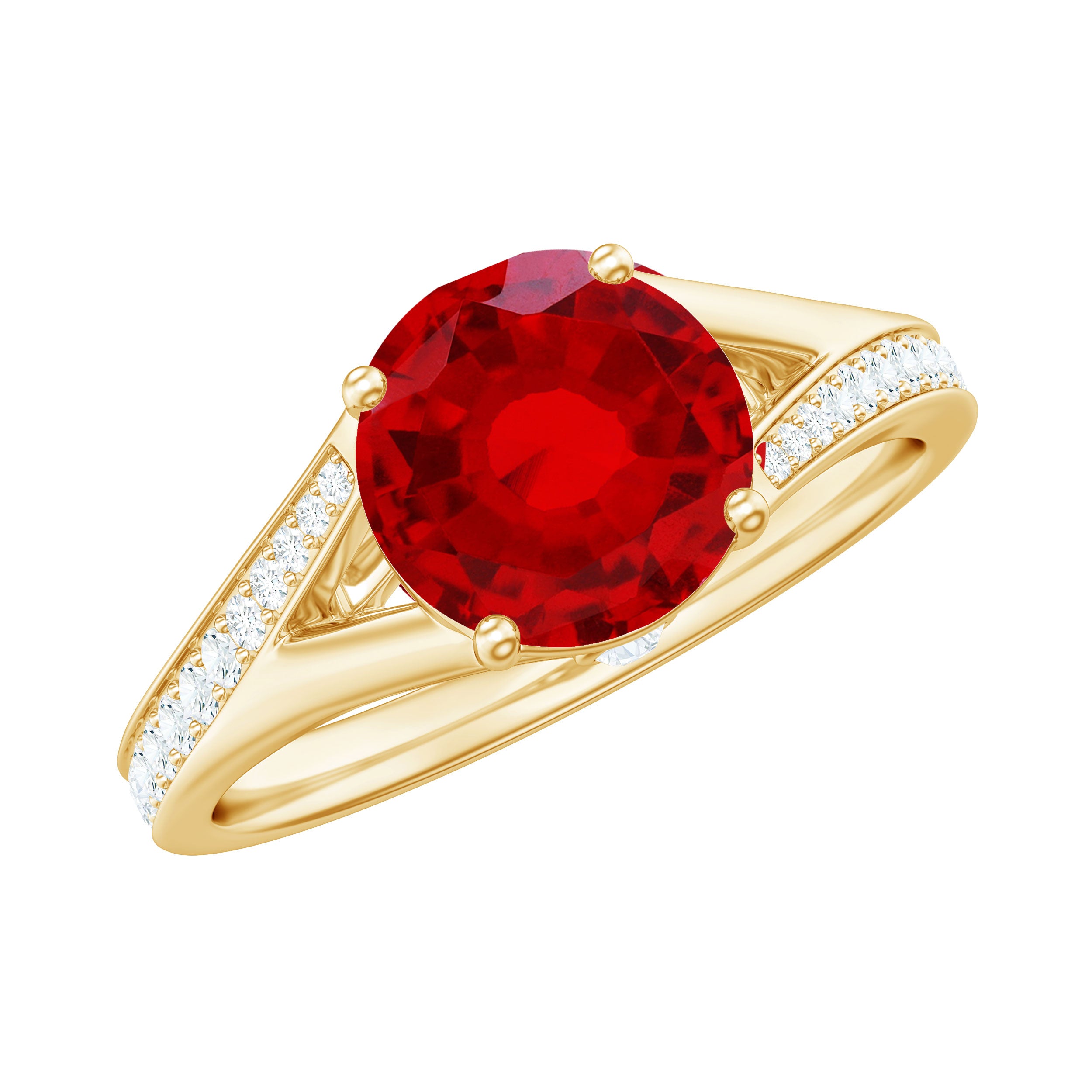 Rosec Jewels-Lab Created Ruby and Diamond Engagement Ring in Split Shank