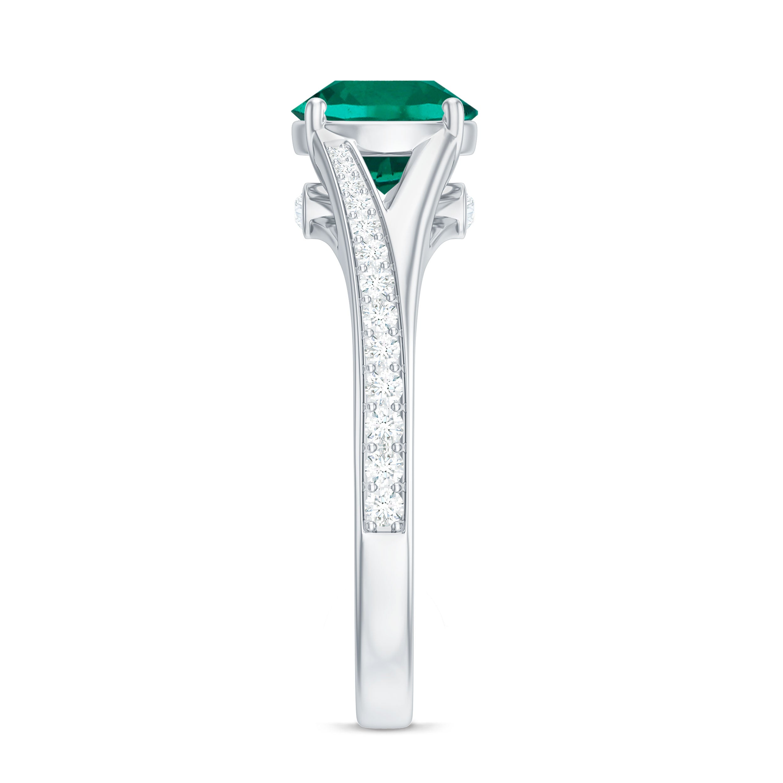 Rosec Jewels-Certified 8 mm Lab Grown Emerald Split Shank Engagement Ring with Diamond