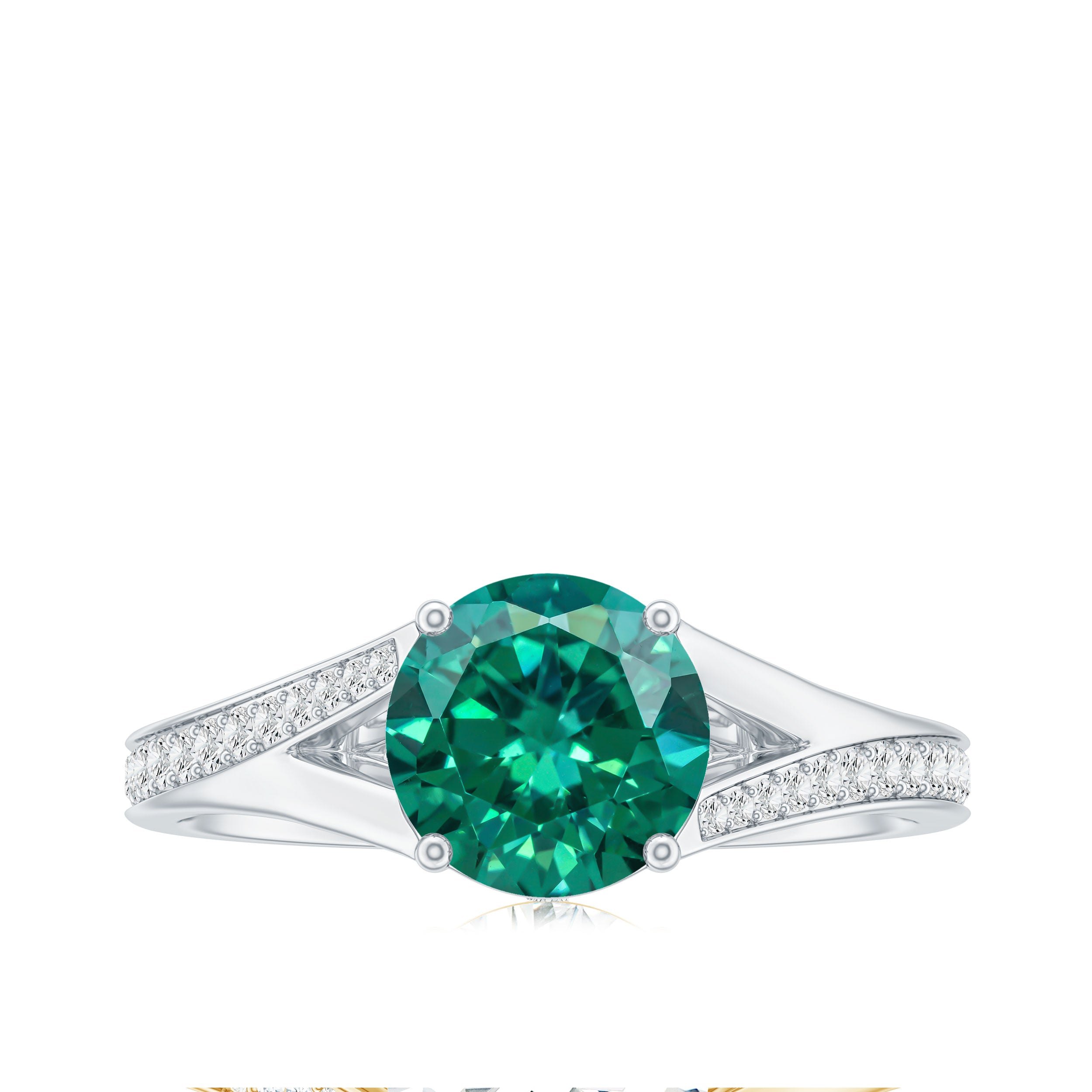 Certified 2 Carat Lab Grown Emerald Split Shank Engagement Ring with Diamond AAAA - Rosec Jewels