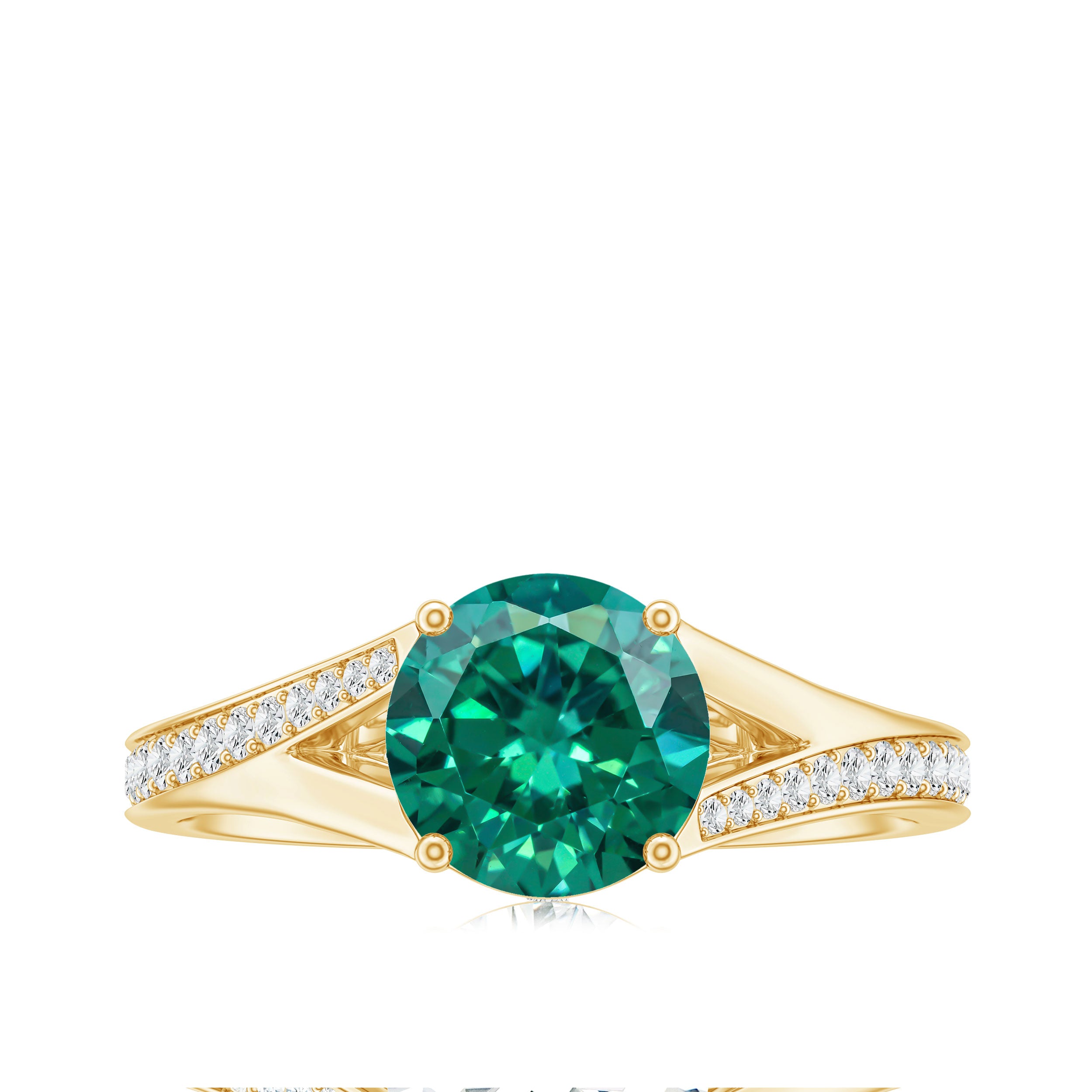 Certified 2 Carat Lab Grown Emerald Split Shank Engagement Ring with Diamond AAAA - Rosec Jewels