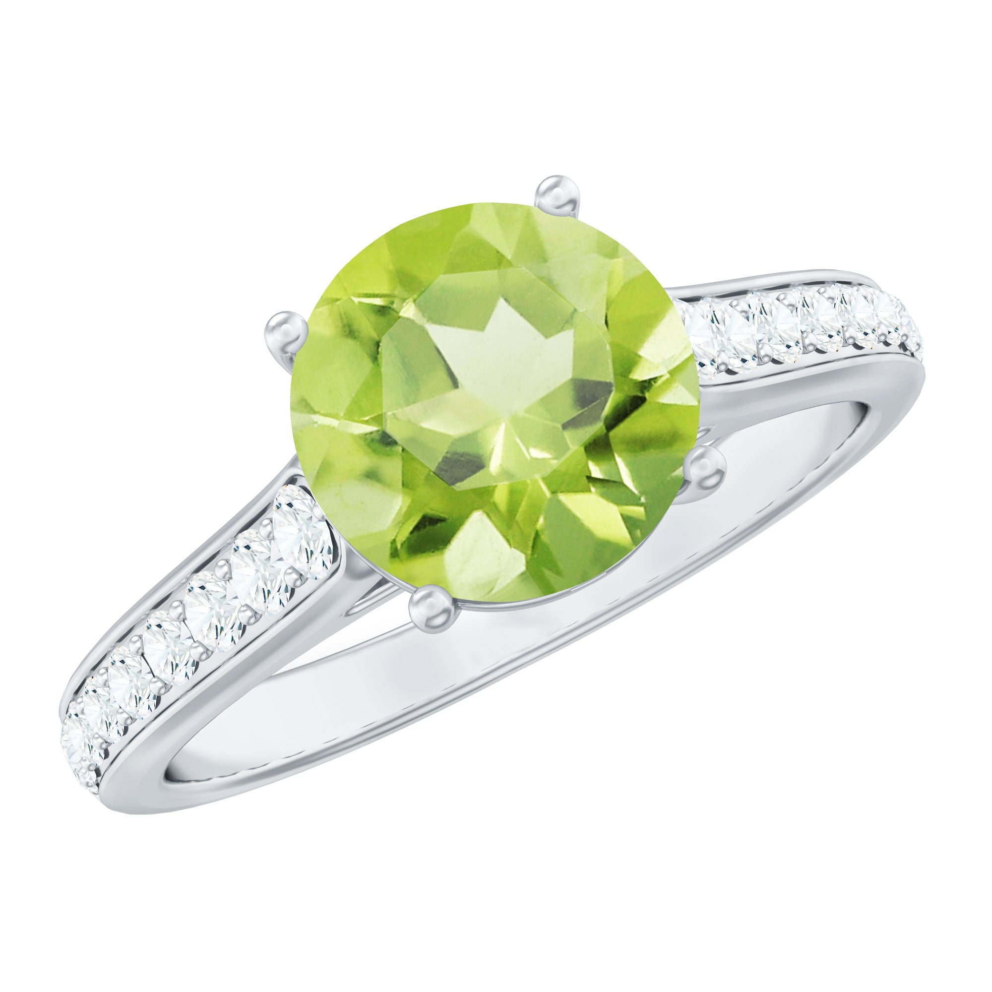Natural 2 Carat Round Peridot Engagement Ring with Diamond