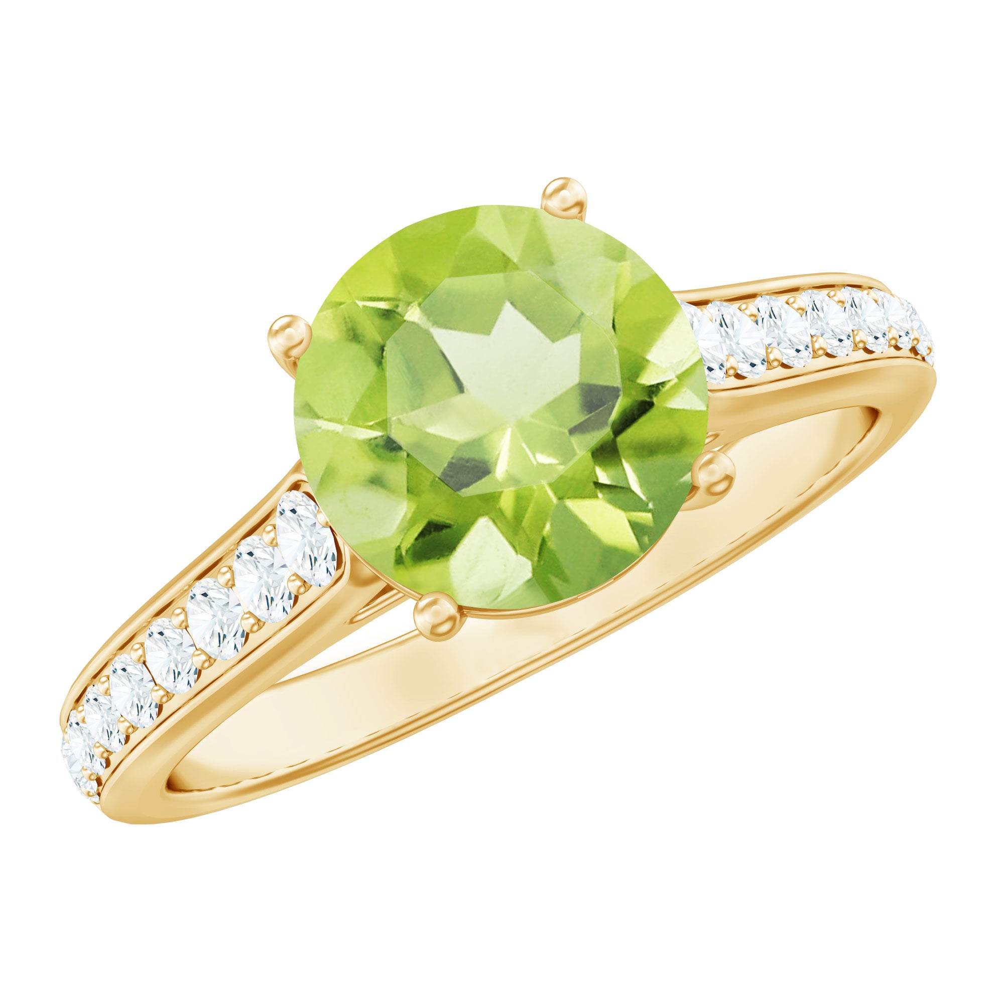 Natural 2 Carat Round Peridot Engagement Ring with Diamond AAA - Rosec Jewels