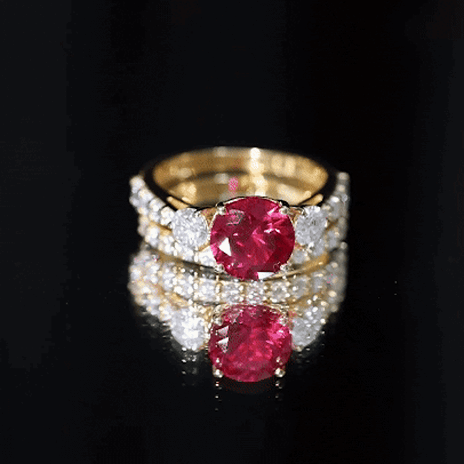 2.3 Carat Lab Created Ruby Bridal Ring Set with Moissanite AAAA - Rosec Jewels
