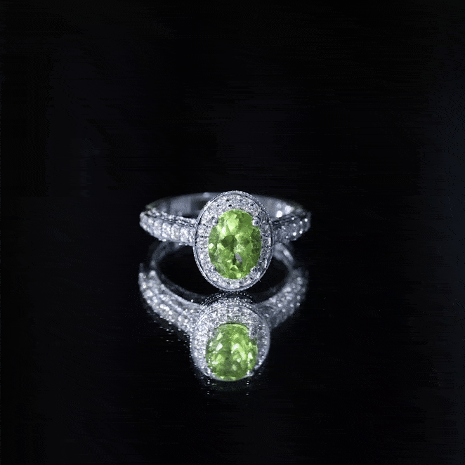 Natural Peridot and Diamond Engagement Ring with Milgrain Details AAA - Rosec Jewels
