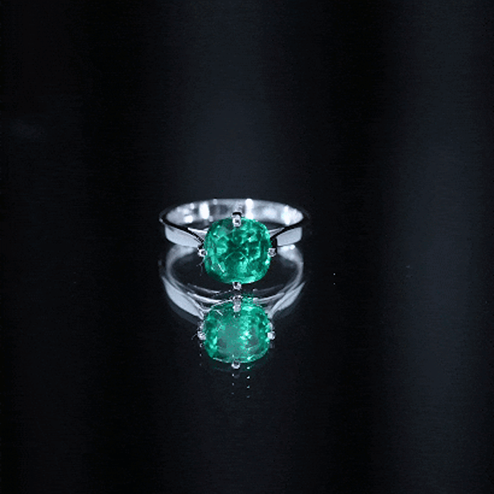 Cushion Cut Lab Grown Emerald Solitaire Engagement Ring AAAA - Rosec Jewels