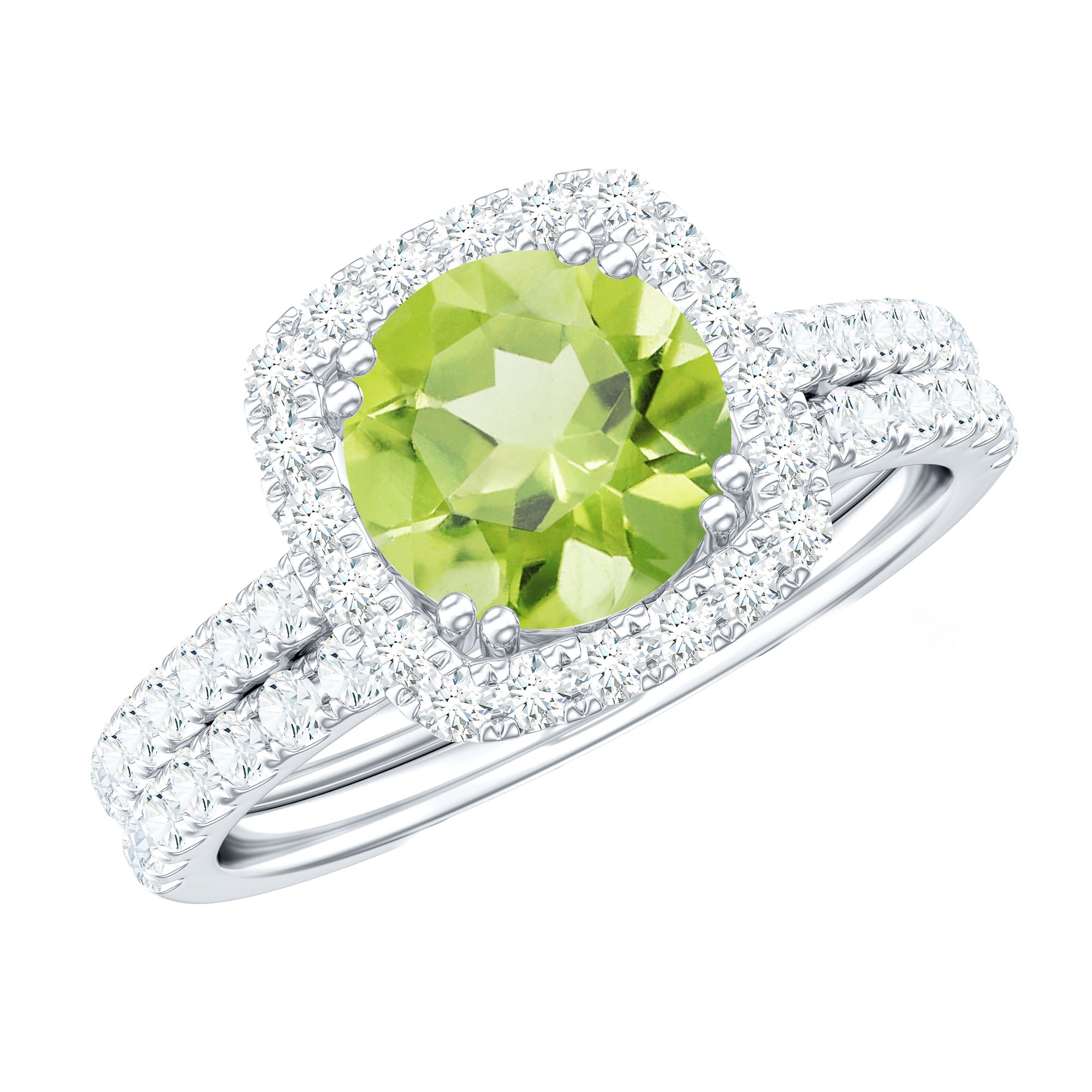 Round Peridot and Moissanite Bridal Ring Set