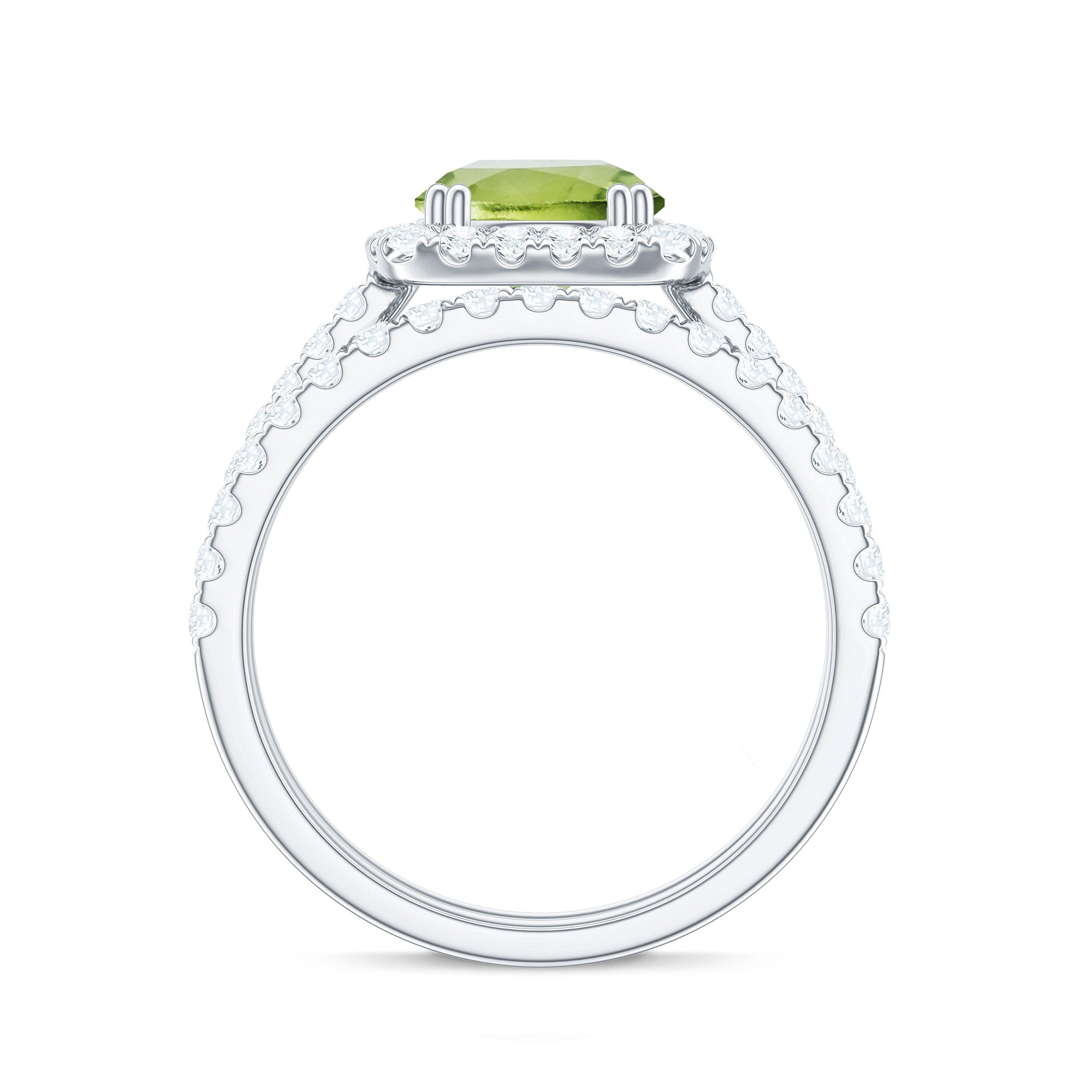 Natural 2 Carat Peridot Engagement Ring with Wedding Band AAA - Rosec Jewels