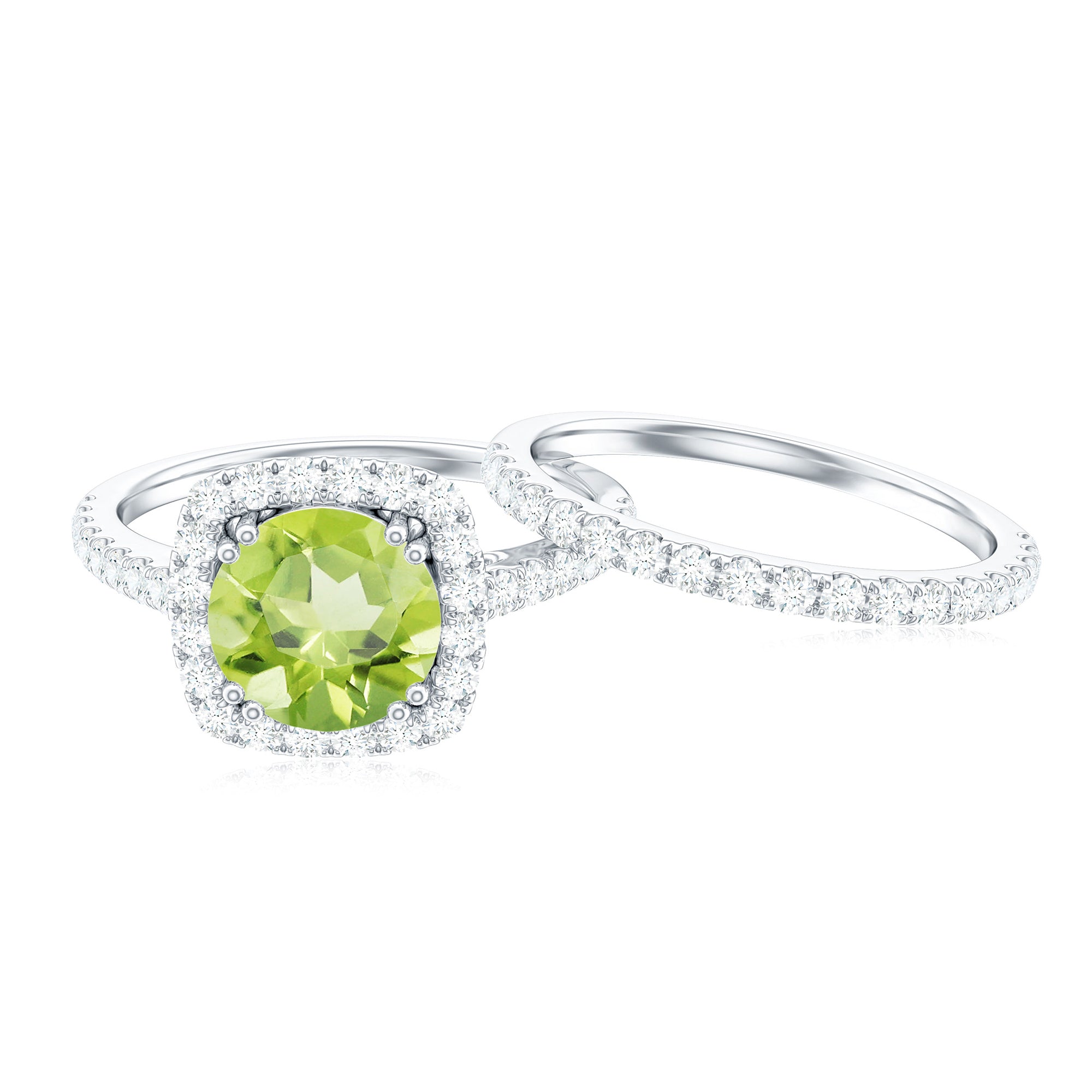Natural 2 Carat Peridot Engagement Ring with Wedding Band AAA - Rosec Jewels